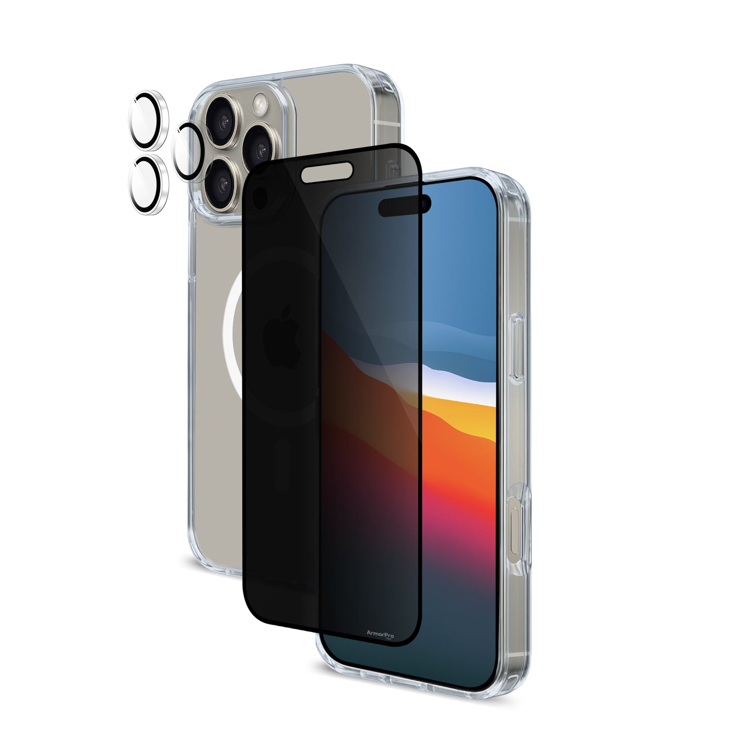 ArmorPro 3-in-1 Combo (Privacy Screen Protector & Camera Lens & Clear Case with MagSafe )for iPhone 16 Series