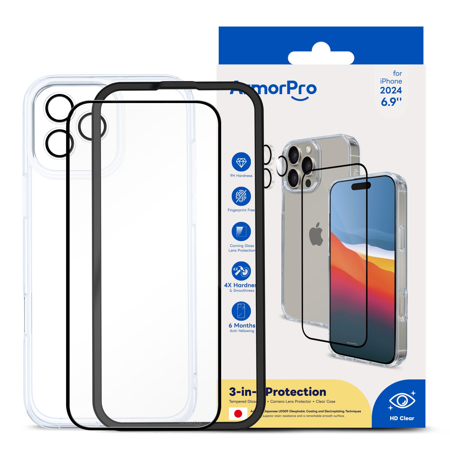 ArmorPro 3-in-1 Combo (HD Screen Protector & Camera Lens & Clear Case)for iPhone 16 Series