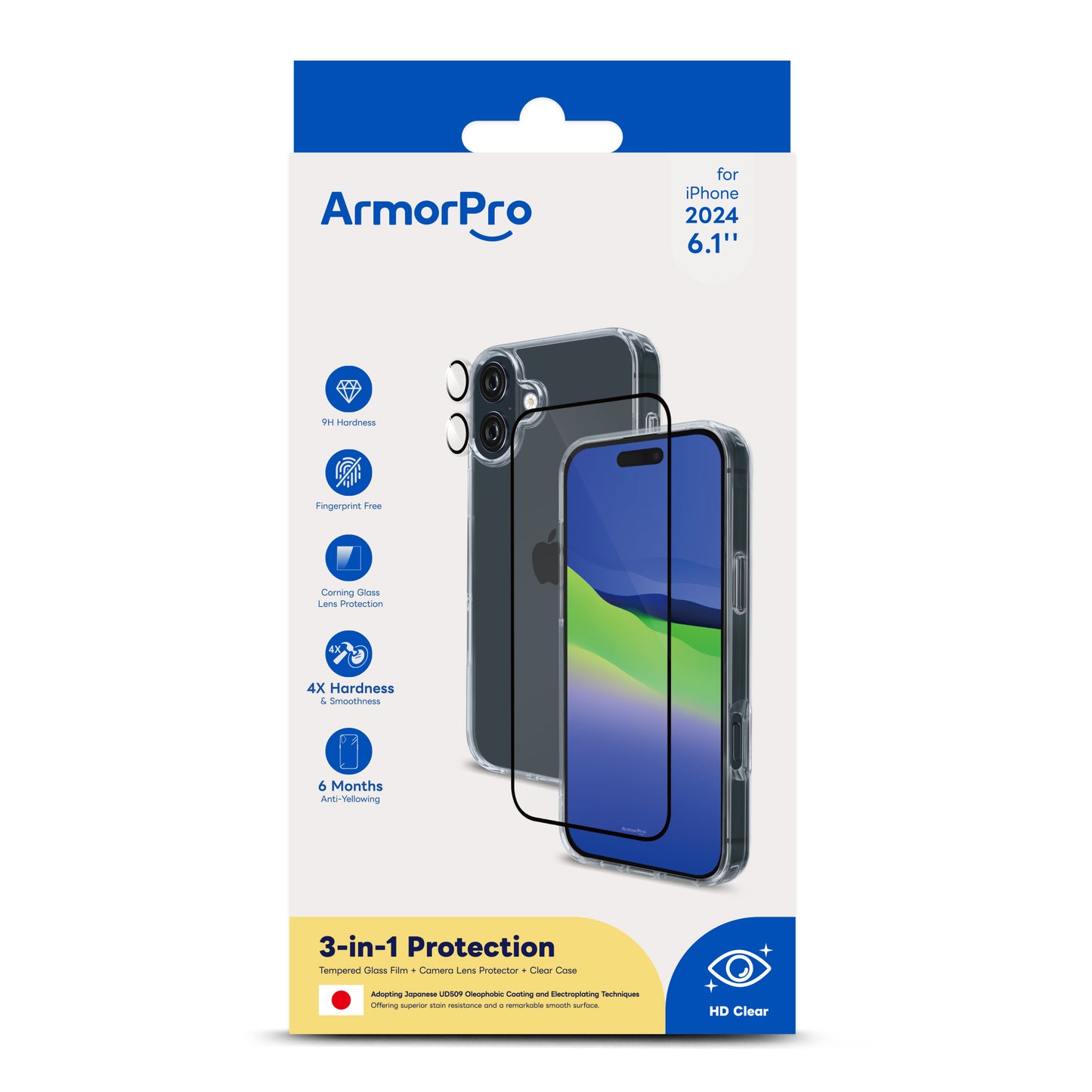 ArmorPro 3-in-1 Combo (HD Screen Protector & Camera Lens & Clear Case)for iPhone 16 Series