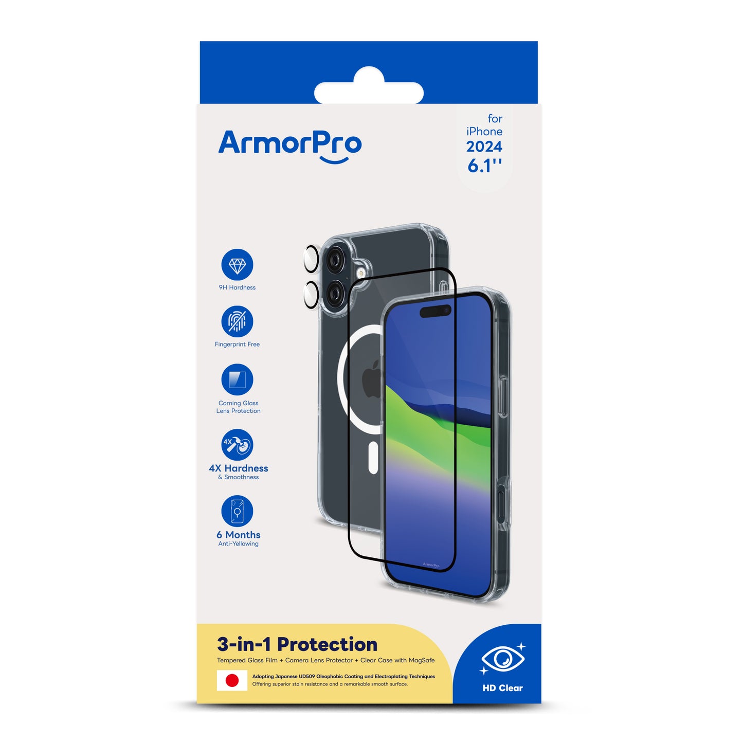 ArmorPro 3-in-1 Combo (HD Screen Protector & Camera Lens & Clear Case with MagSafe )for iPhone 16 Series