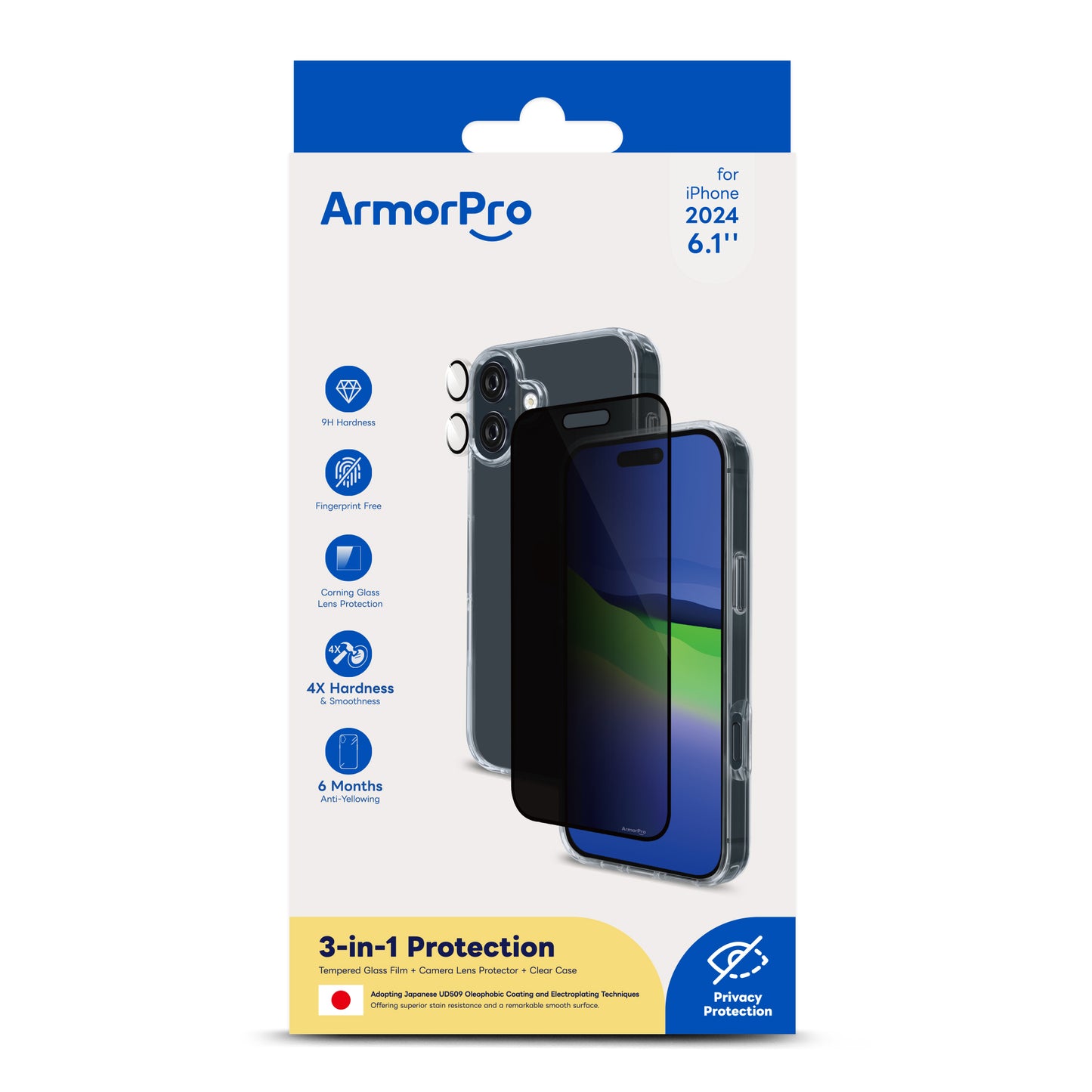 ArmorPro 3-in-1 Combo (Privacy Screen Protector & Camera Lens & Clear Case) for iPhone 16 Series