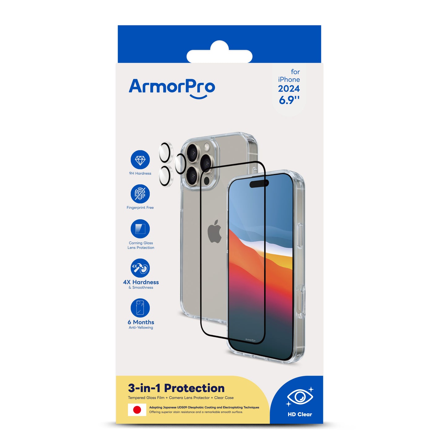 ArmorPro 3-in-1 Combo (HD Screen Protector & Camera Lens & Clear Case)for iPhone 16 Series