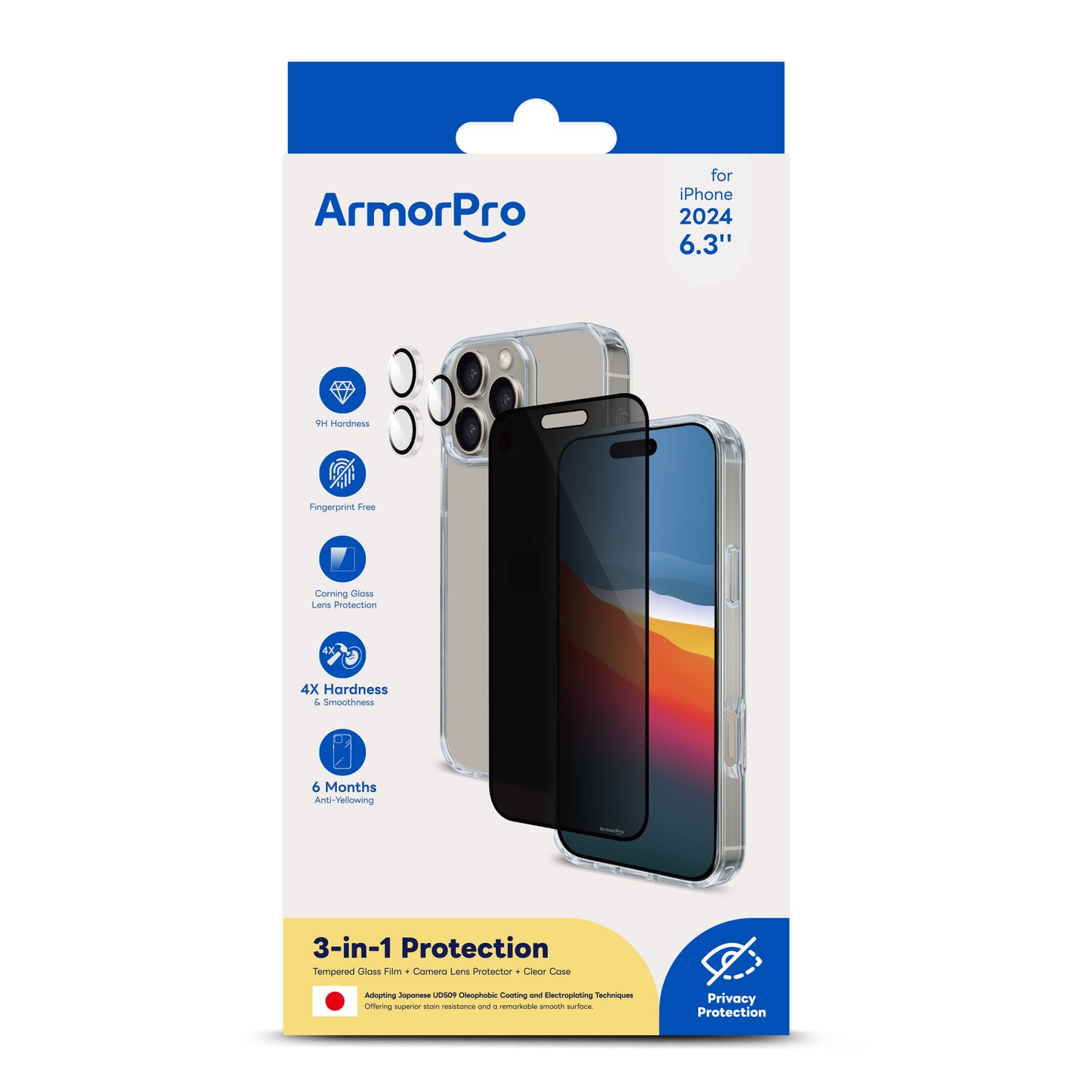 ArmorPro 3-in-1 Combo (Privacy Screen Protector & Camera Lens & Clear Case) for iPhone 16 Series