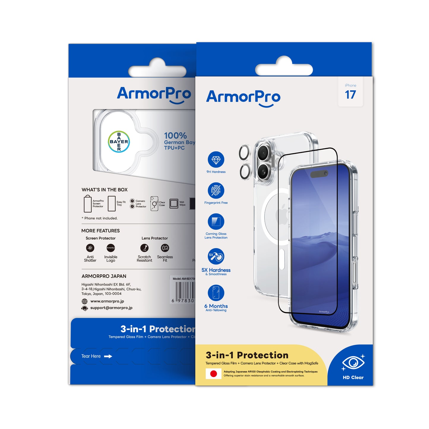 ArmorPro SODA 3-in-1 Combo (HD Screen Protector & Camera Lens &Clear Case with MagSafe) for iPhone 17 Series