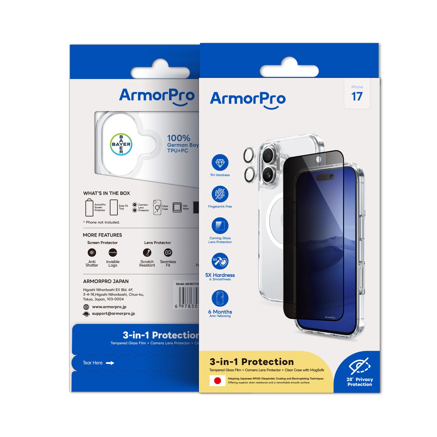ArmorPro SODA 3-in-1 Combo (Privacy Screen Protector & Camera Lens &Clear Case with MagSafe) for iPhone 17 Series