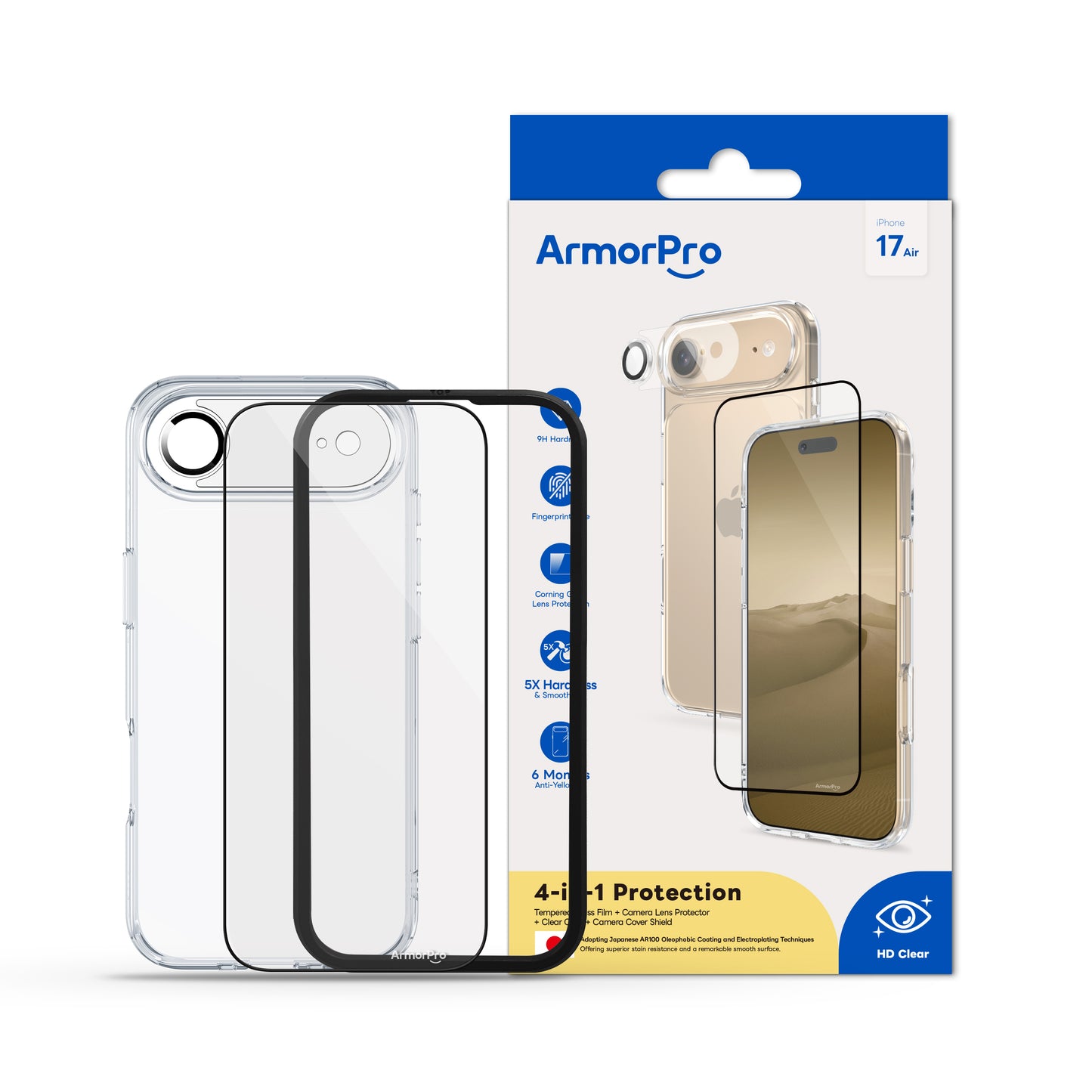 ArmorPro SODA 3-in-1 Combo (HD Screen Protector & Camera Lens & Clear Case)for iPhone 17 Series