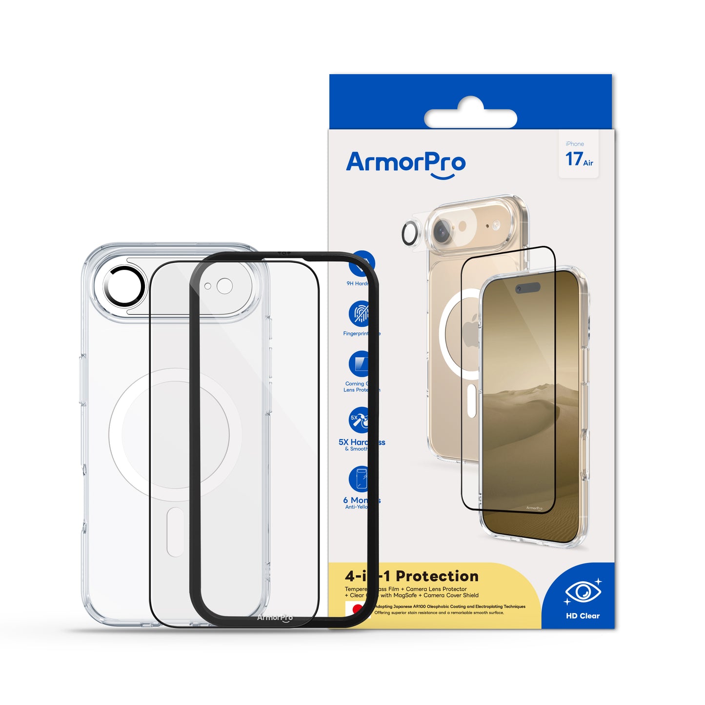 ArmorPro SODA 3-in-1 Combo (HD Screen Protector & Camera Lens &Clear Case with MagSafe) for iPhone 17 Series