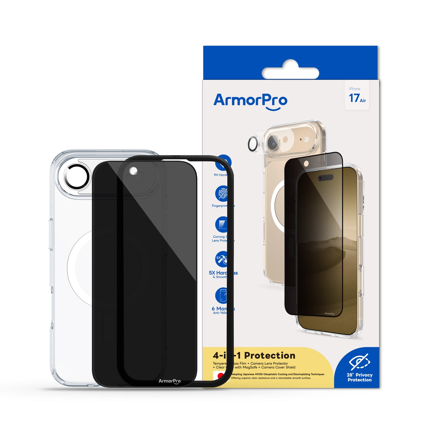 ArmorPro SODA 3-in-1 Combo (Privacy Screen Protector & Camera Lens &Clear Case with MagSafe) for iPhone 17 Series
