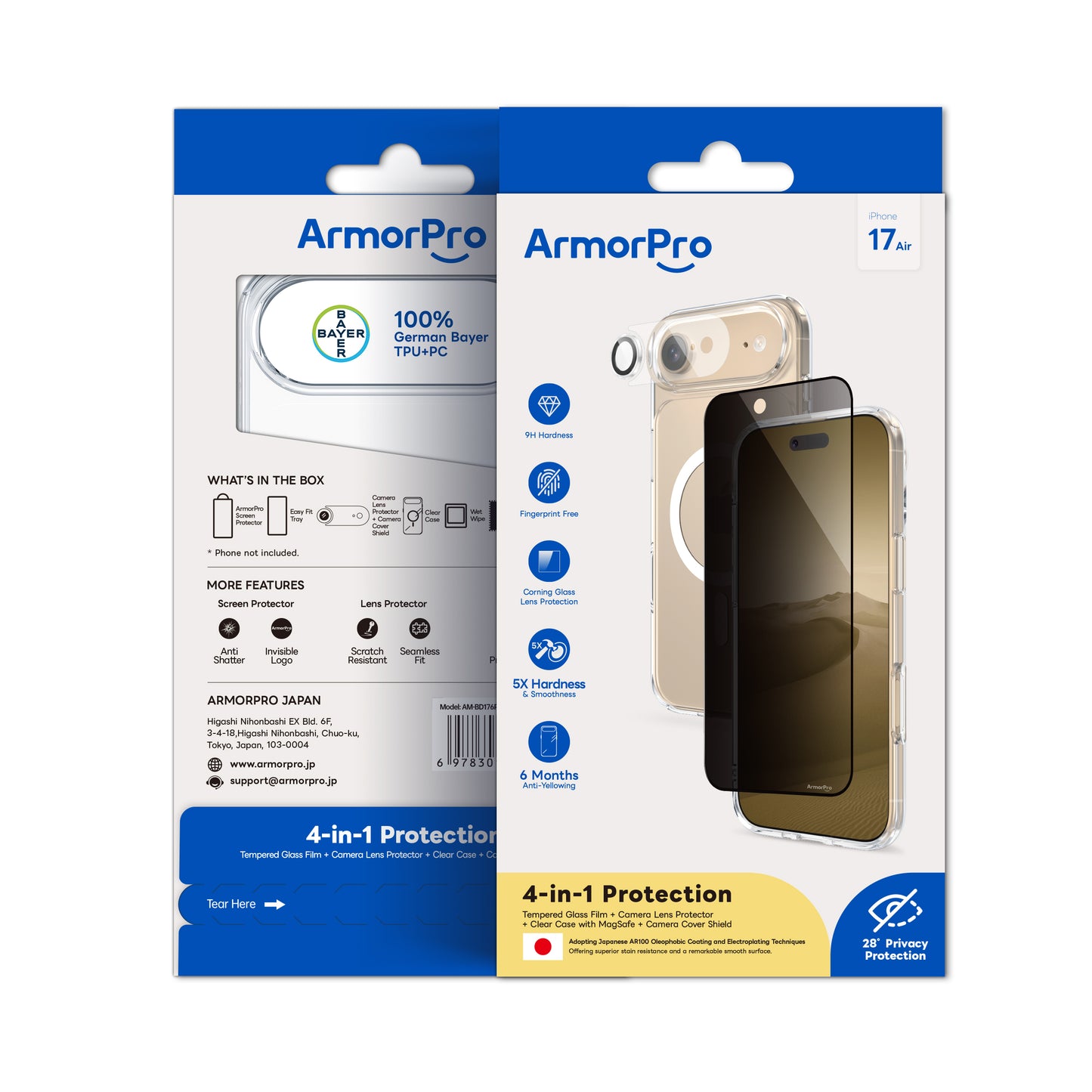 ArmorPro SODA 3-in-1 Combo (Privacy Screen Protector & Camera Lens &Clear Case with MagSafe) for iPhone 17 Series