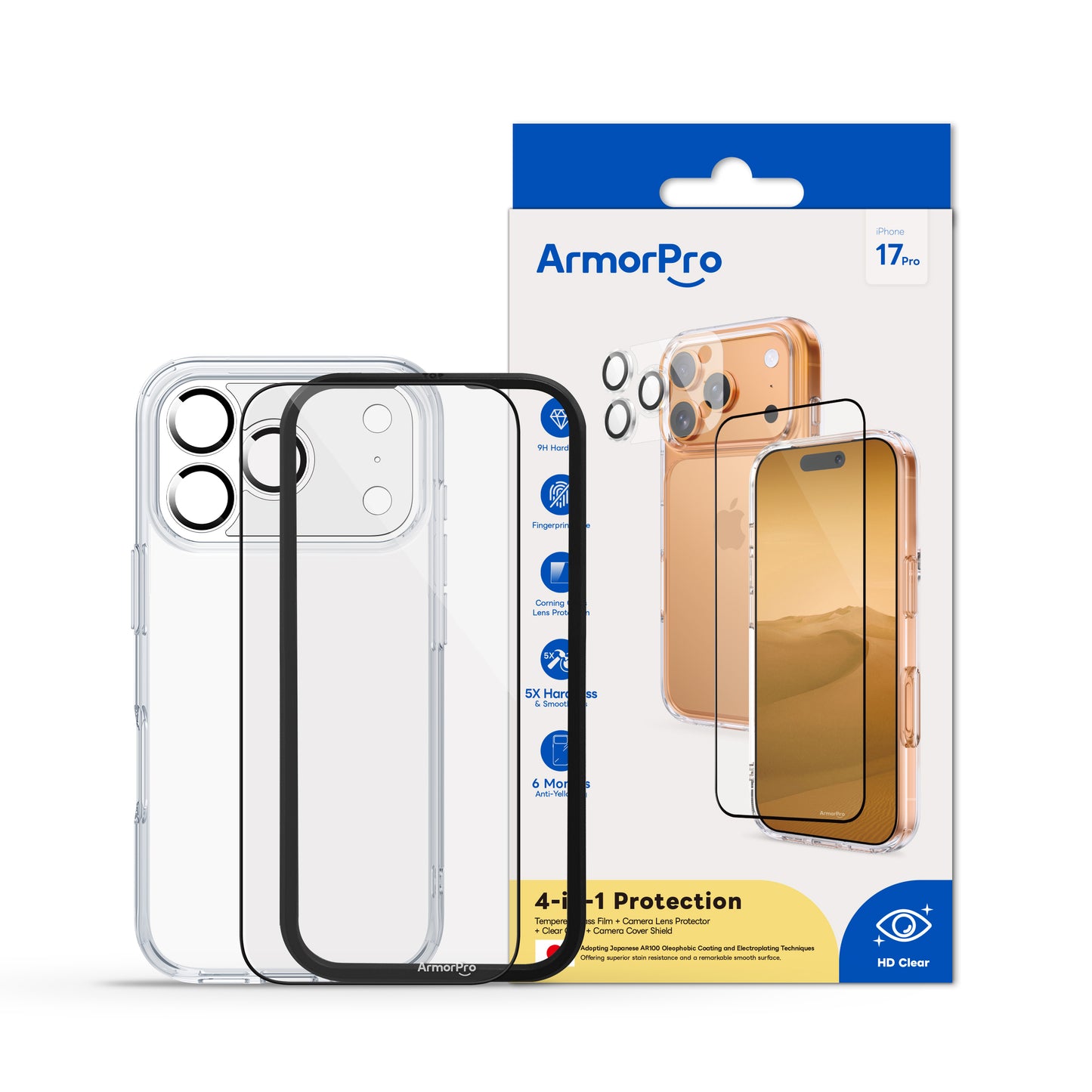 ArmorPro SODA 3-in-1 Combo (HD Screen Protector & Camera Lens & Clear Case)for iPhone 17 Series