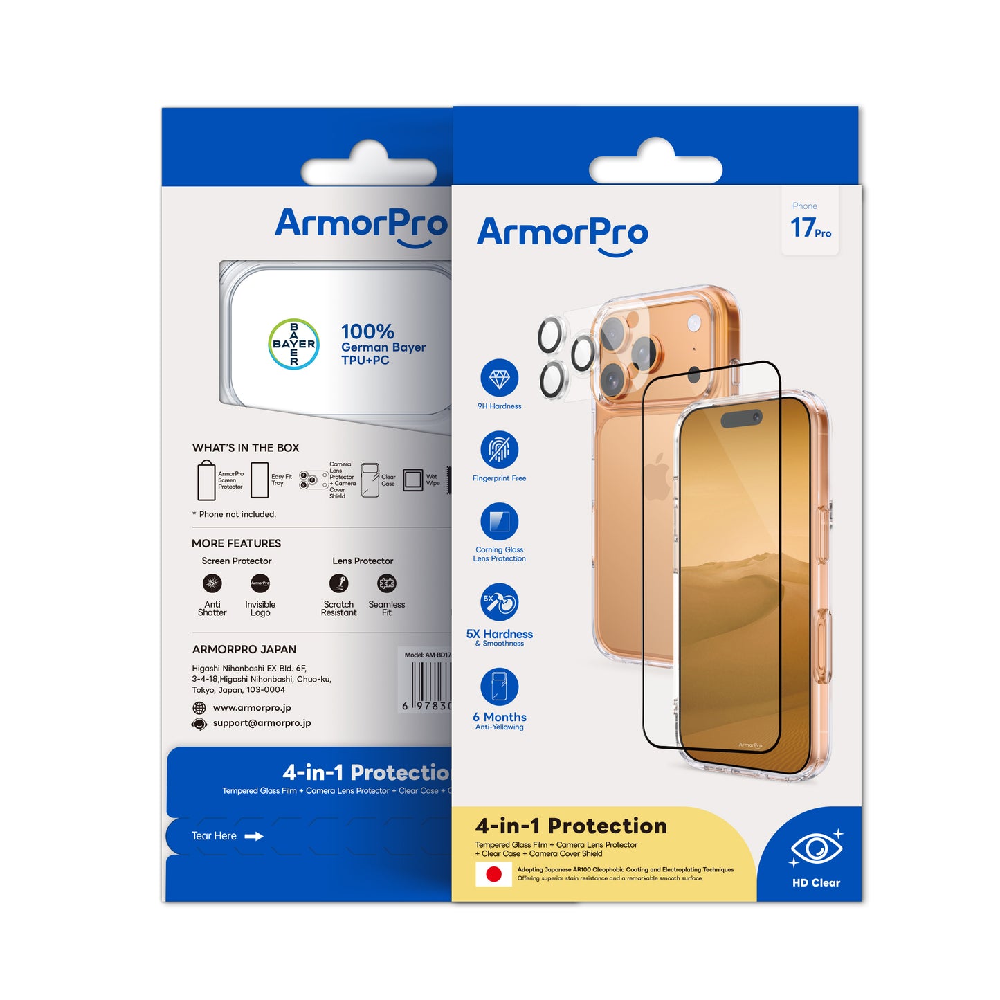 ArmorPro SODA 3-in-1 Combo (HD Screen Protector & Camera Lens & Clear Case)for iPhone 17 Series