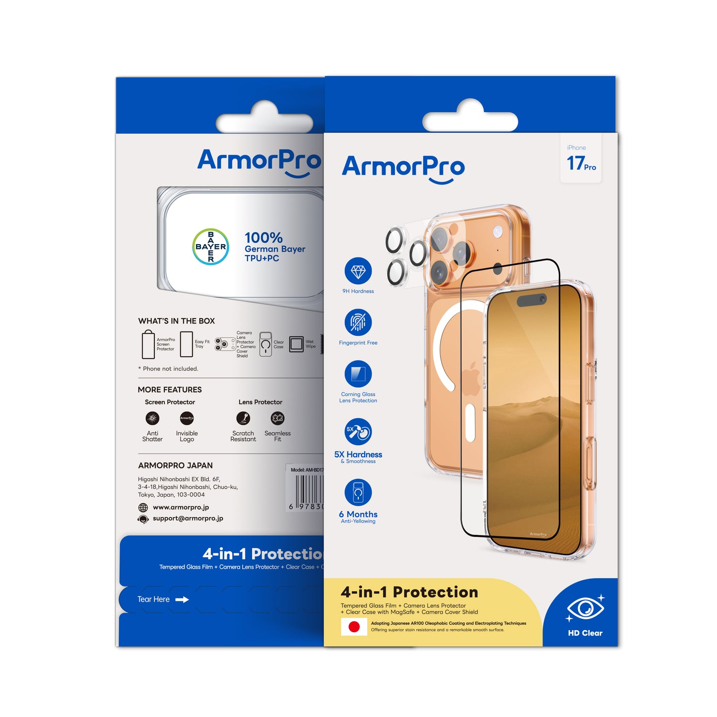 ArmorPro SODA 3-in-1 Combo (HD Screen Protector & Camera Lens &Clear Case with MagSafe) for iPhone 17 Series