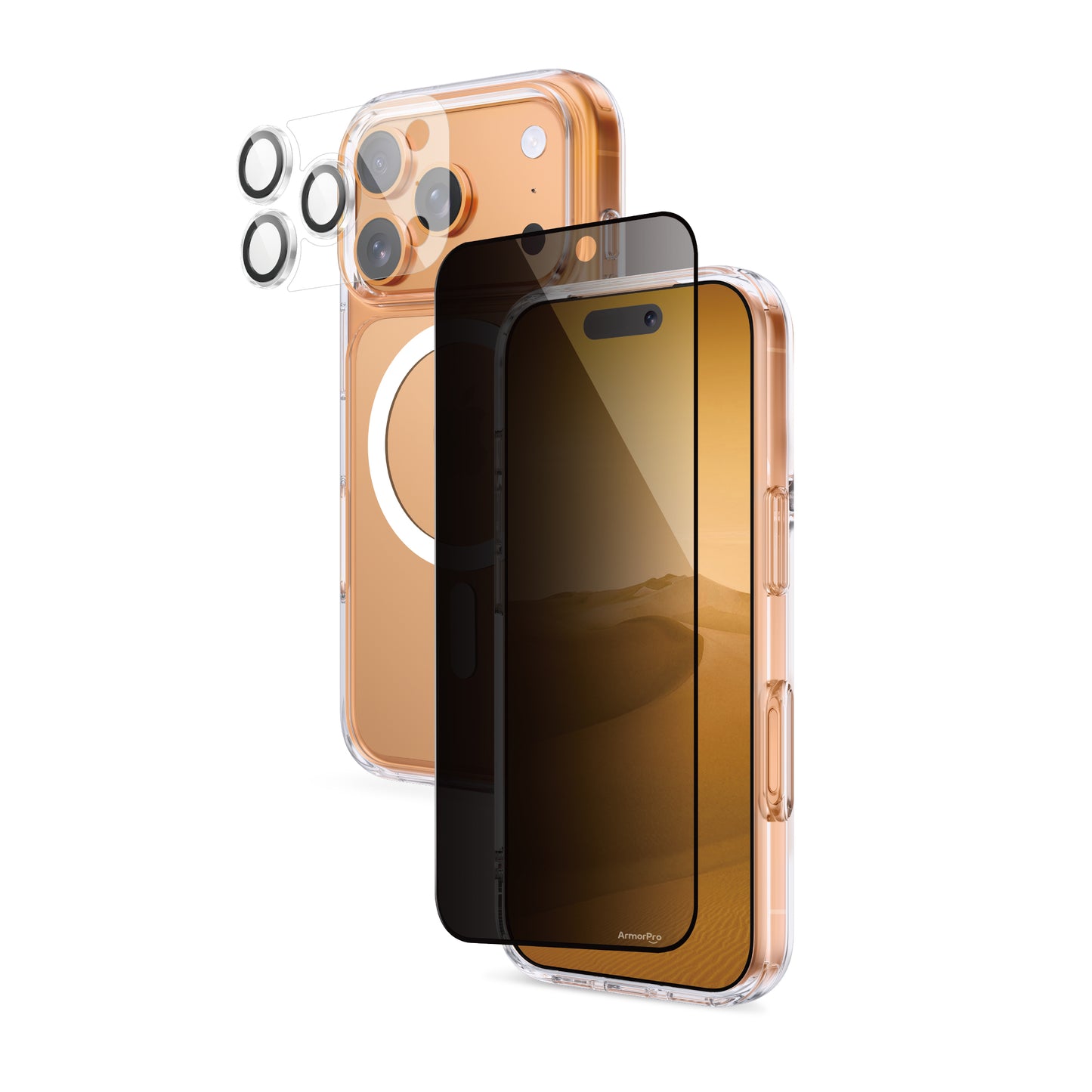 ArmorPro SODA 3-in-1 Combo (Privacy Screen Protector & Camera Lens &Clear Case with MagSafe) for iPhone 17 Series