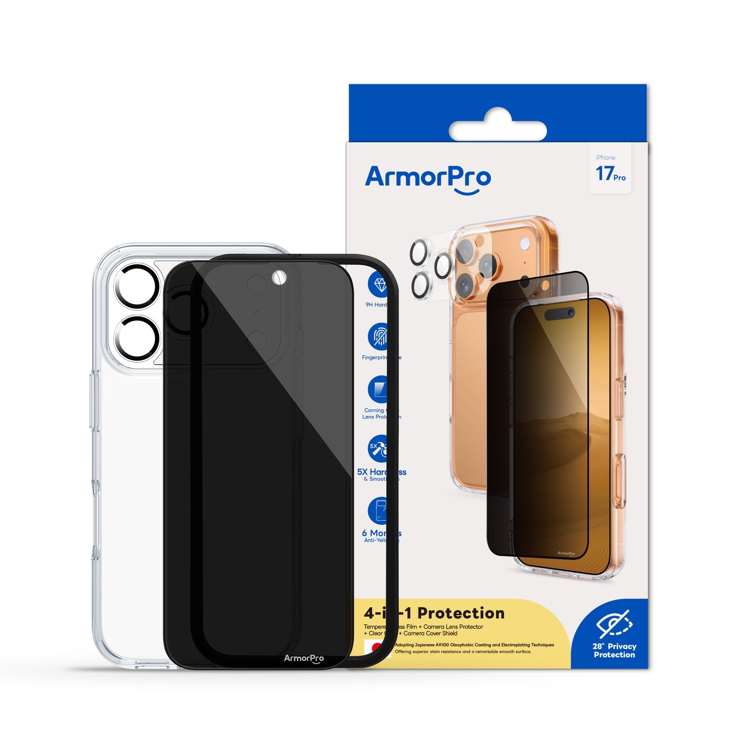 ArmorPro SODA 3-in-1 Combo (Privacy Screen Protector & Camera Lens &Clear Case) for iPhone 17 Series