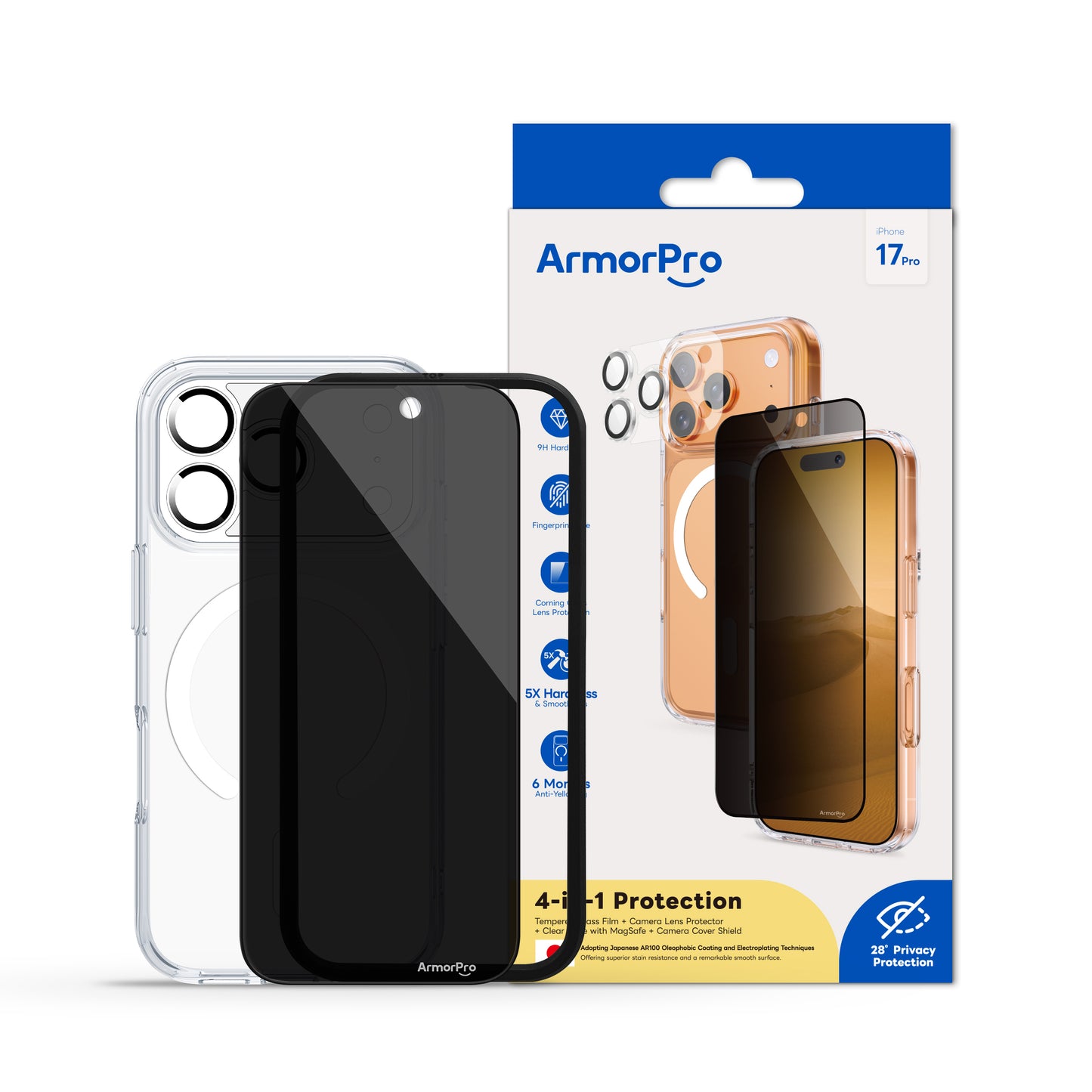 ArmorPro SODA 3-in-1 Combo (Privacy Screen Protector & Camera Lens &Clear Case with MagSafe) for iPhone 17 Series