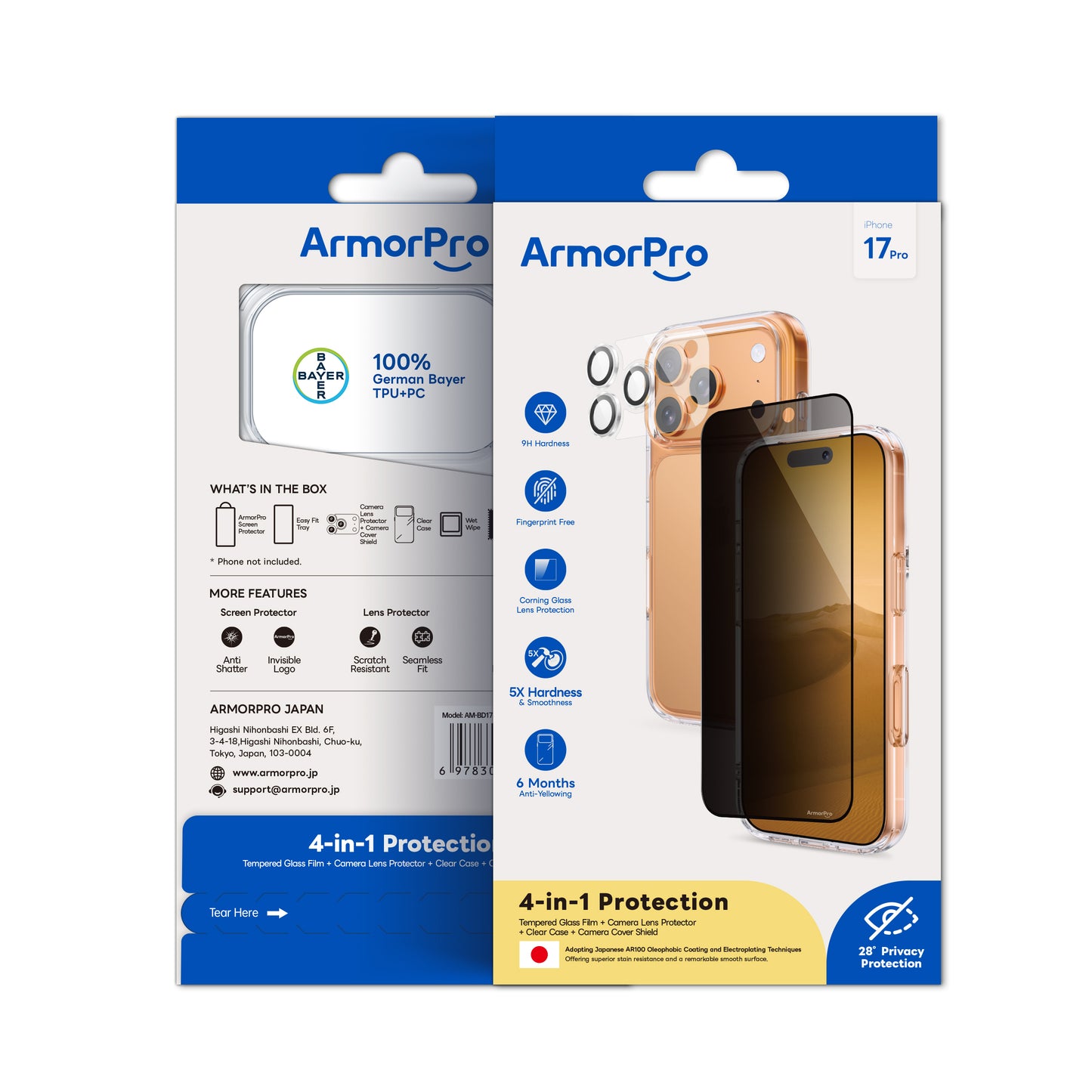 ArmorPro SODA 3-in-1 Combo (Privacy Screen Protector & Camera Lens &Clear Case) for iPhone 17 Series