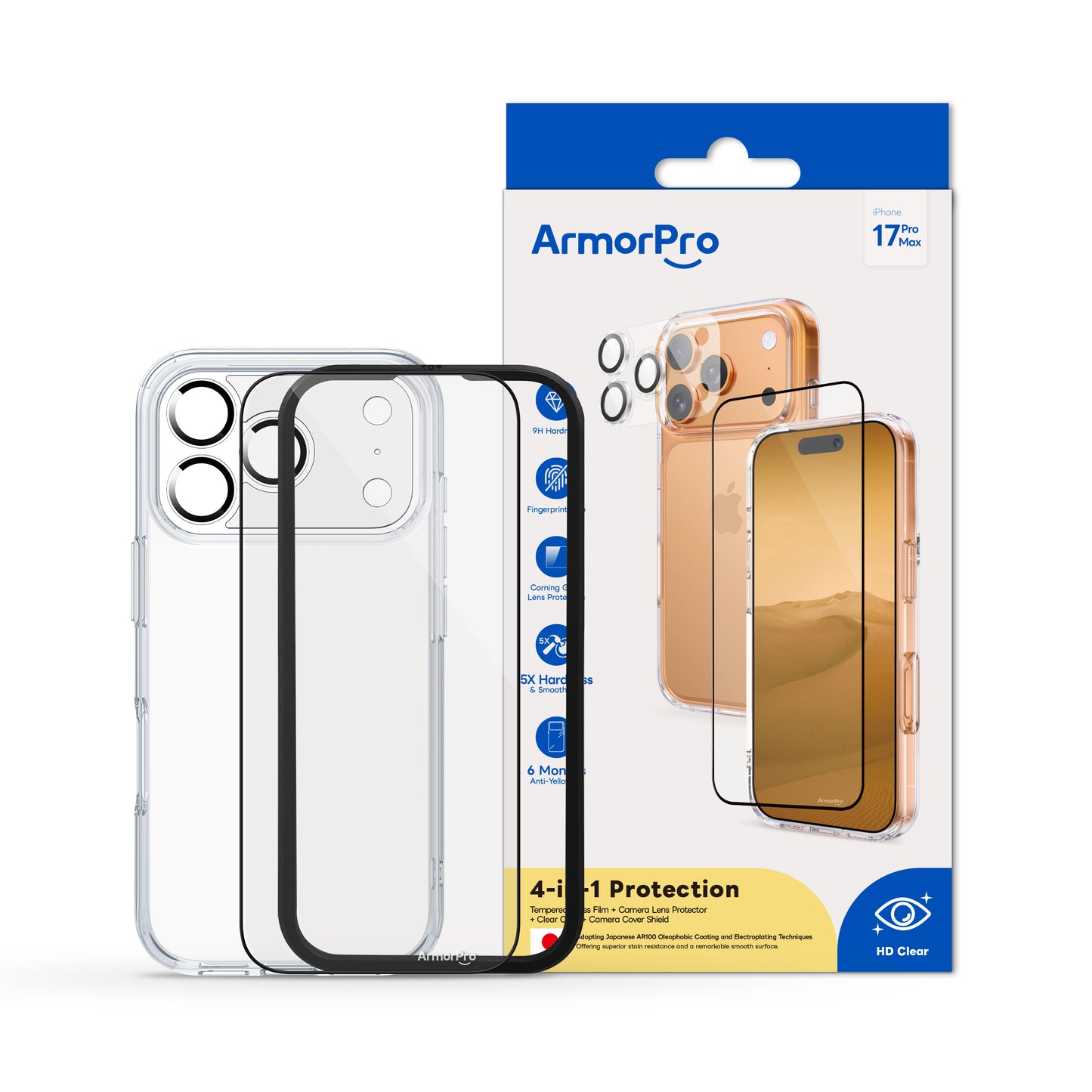 ArmorPro SODA 3-in-1 Combo (HD Screen Protector & Camera Lens & Clear Case)for iPhone 17 Series
