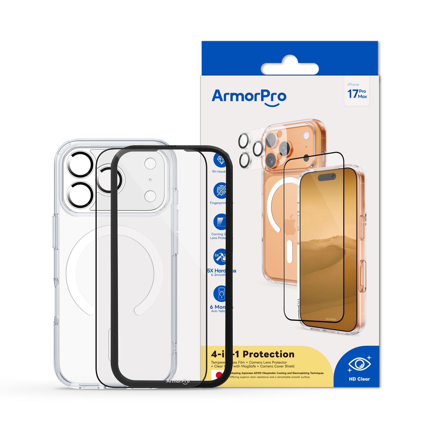 ArmorPro SODA 3-in-1 Combo (HD Screen Protector & Camera Lens &Clear Case with MagSafe) for iPhone 17 Series