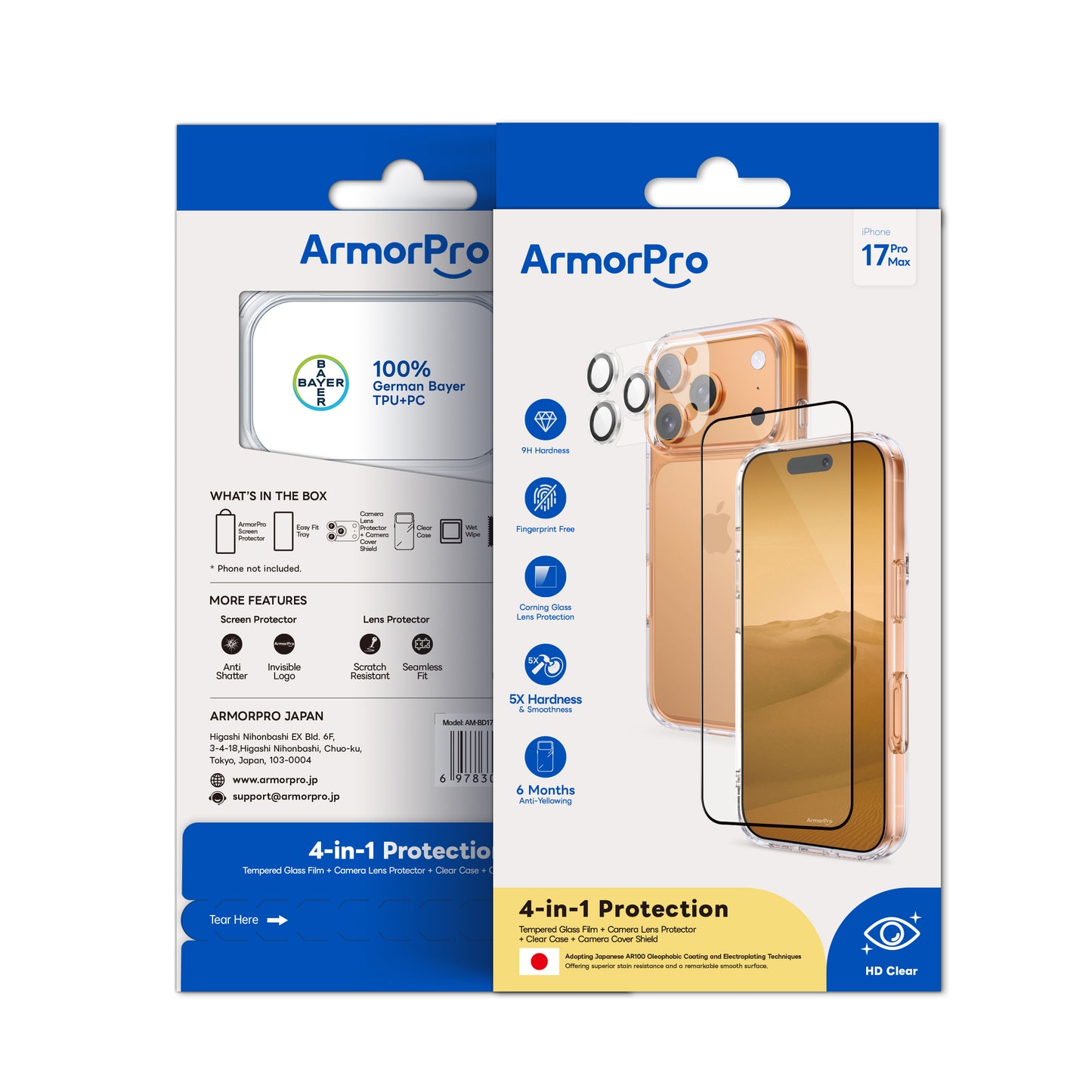 ArmorPro SODA 3-in-1 Combo (HD Screen Protector & Camera Lens & Clear Case)for iPhone 17 Series