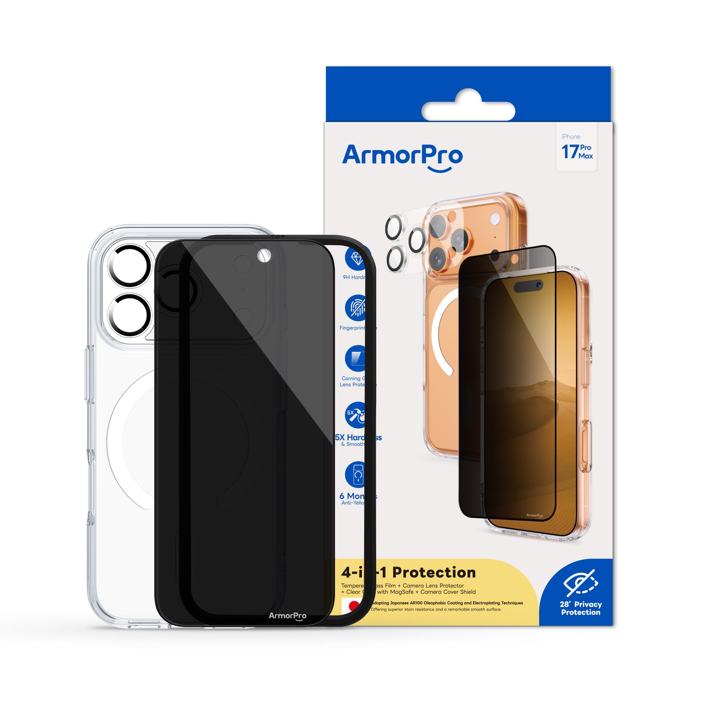 ArmorPro SODA 3-in-1 Combo (Privacy Screen Protector & Camera Lens &Clear Case with MagSafe) for iPhone 17 Series