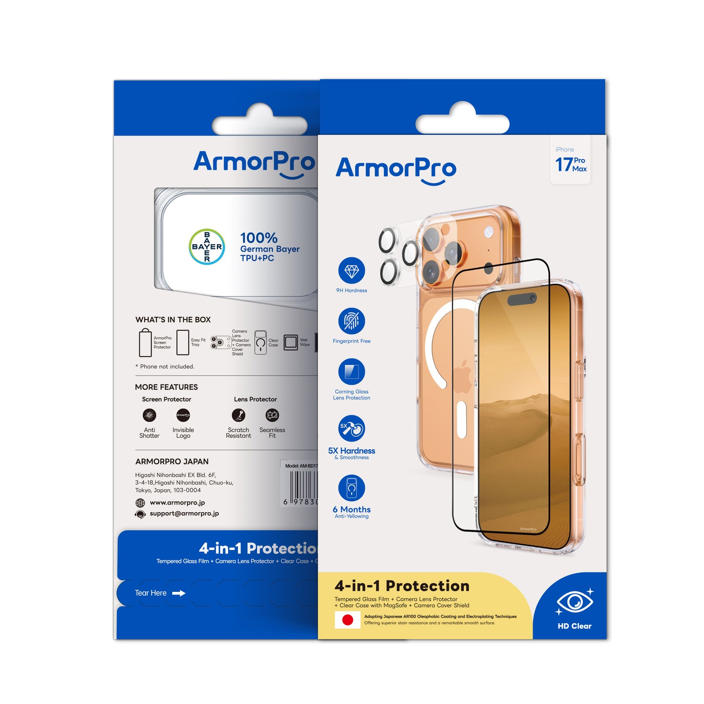 ArmorPro SODA 3-in-1 Combo (HD Screen Protector & Camera Lens &Clear Case with MagSafe) for iPhone 17 Series