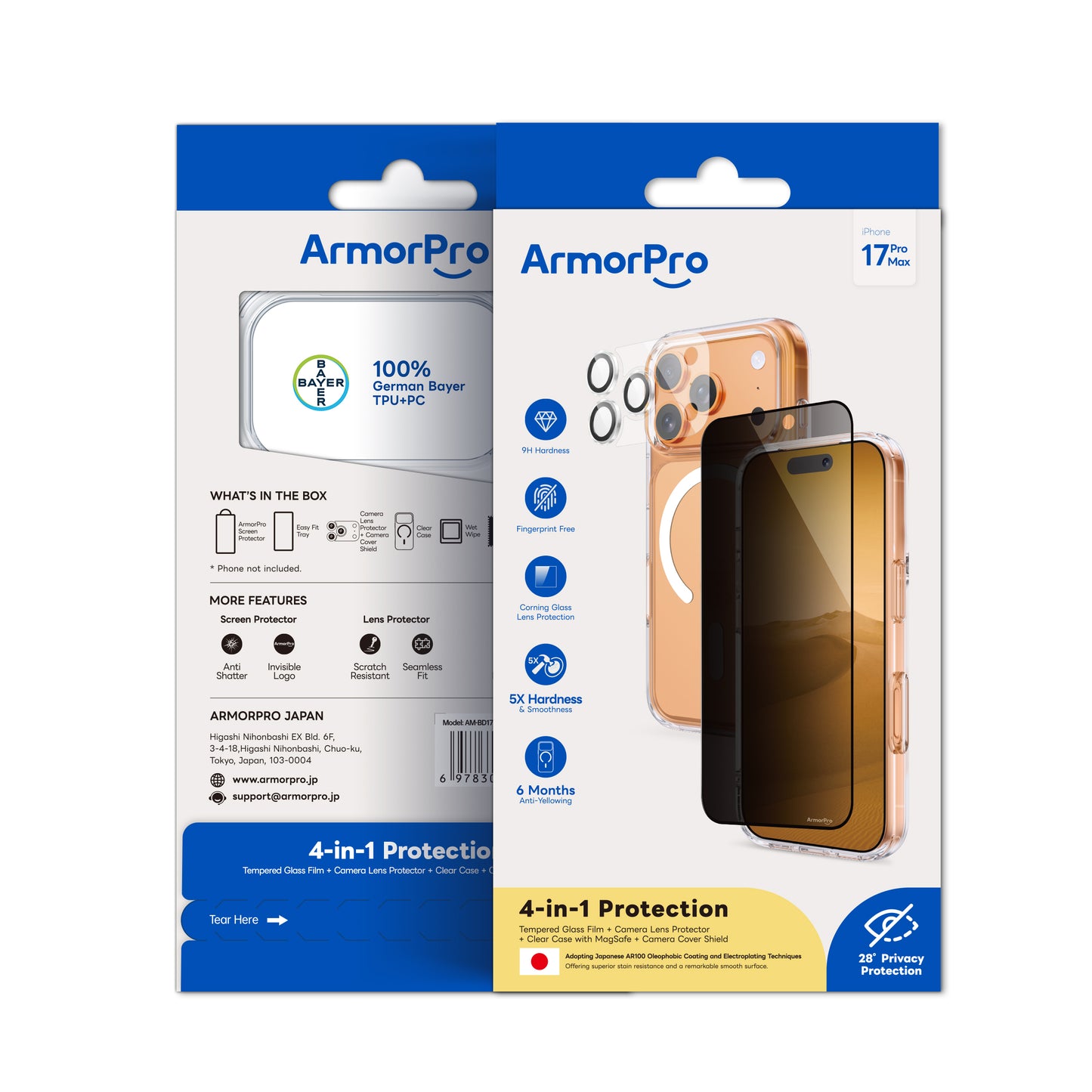 ArmorPro SODA 3-in-1 Combo (Privacy Screen Protector & Camera Lens &Clear Case with MagSafe) for iPhone 17 Series