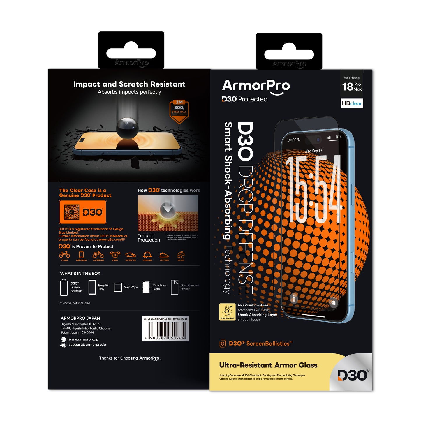 ArmorPro D3O ScreenBallistics Screen Protector HD AR + Rainbow-Free for iPhone 18 Series