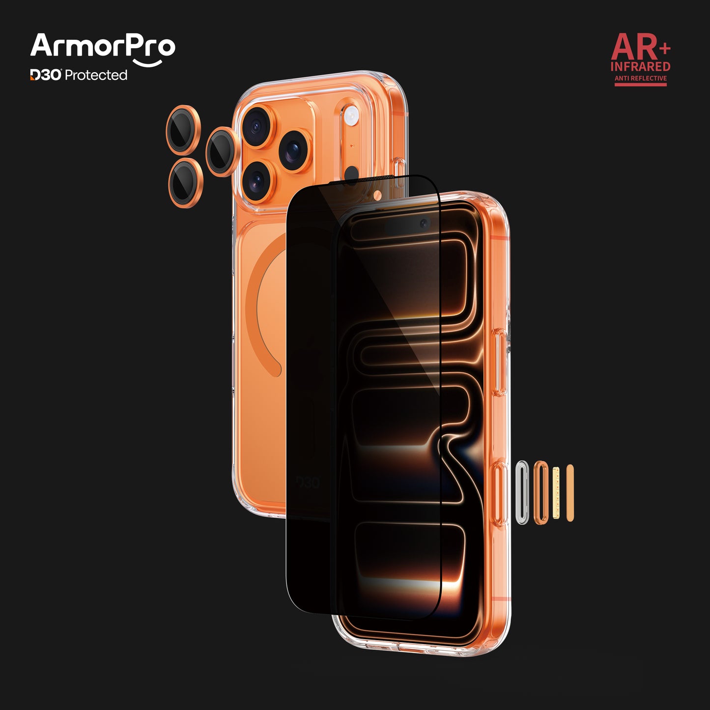 ArmorPro D3O 3-in-1 Combo with Capture Button (Privacy Anti-Reflective Screen Protector & DoubleAR Camera Lens & D3O Clear Case with MagSafe) for iPhone 17 Pro & 17 Pro Max