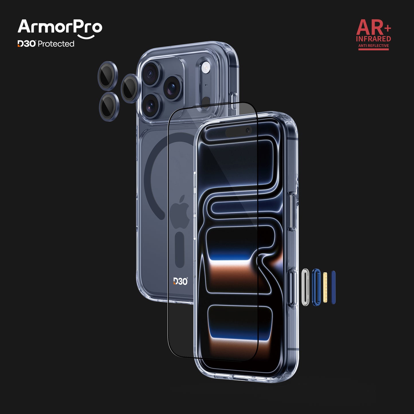 ArmorPro D3O 3-in-1 Combo with Capture Button (HD Anti-Reflective Screen Protector & DoubleAR Camera Lens & D3O Clear Case with MagSafe) for iPhone 17 Pro & 17 Pro Max