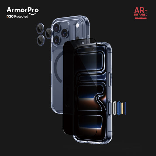 ArmorPro D3O 3-in-1 Combo with Capture Button  (Privacy Anti-Reflective Screen Protector & DoubleAR Camera Lens & D3O Clear Case with MagSafe) for iPhone 17 Pro & 17 Pro Max