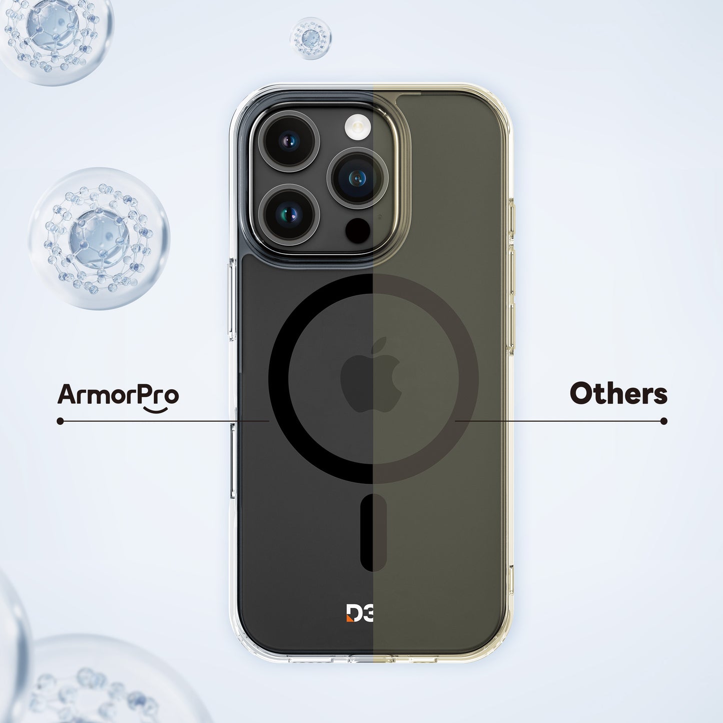 ArmorPro D3O Protected Clear Case with Black MagSafe for iPhone 16 Series