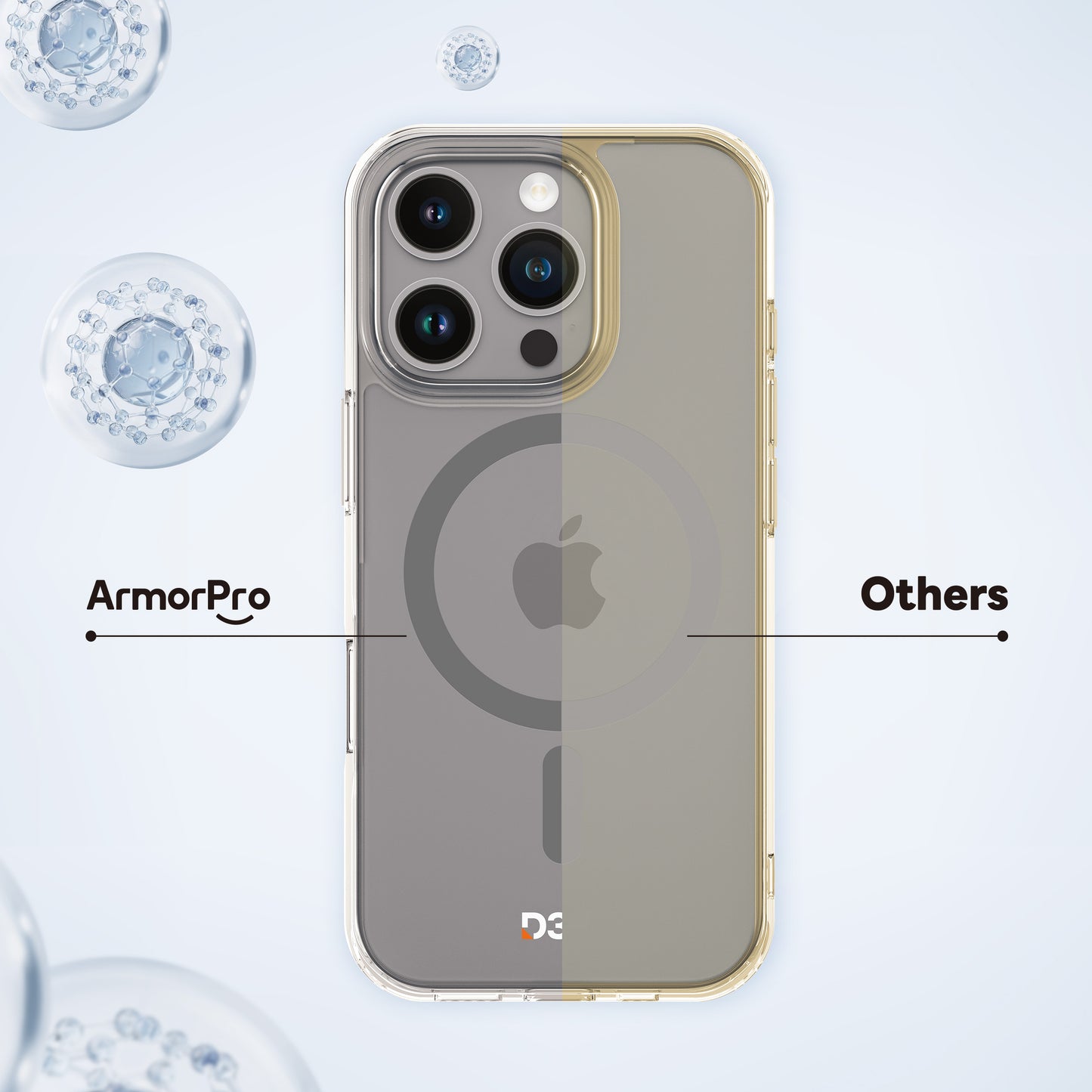 ArmorPro D3O Protected Clear Case with Titanium Grey MagSafe for iPhone 16 Series