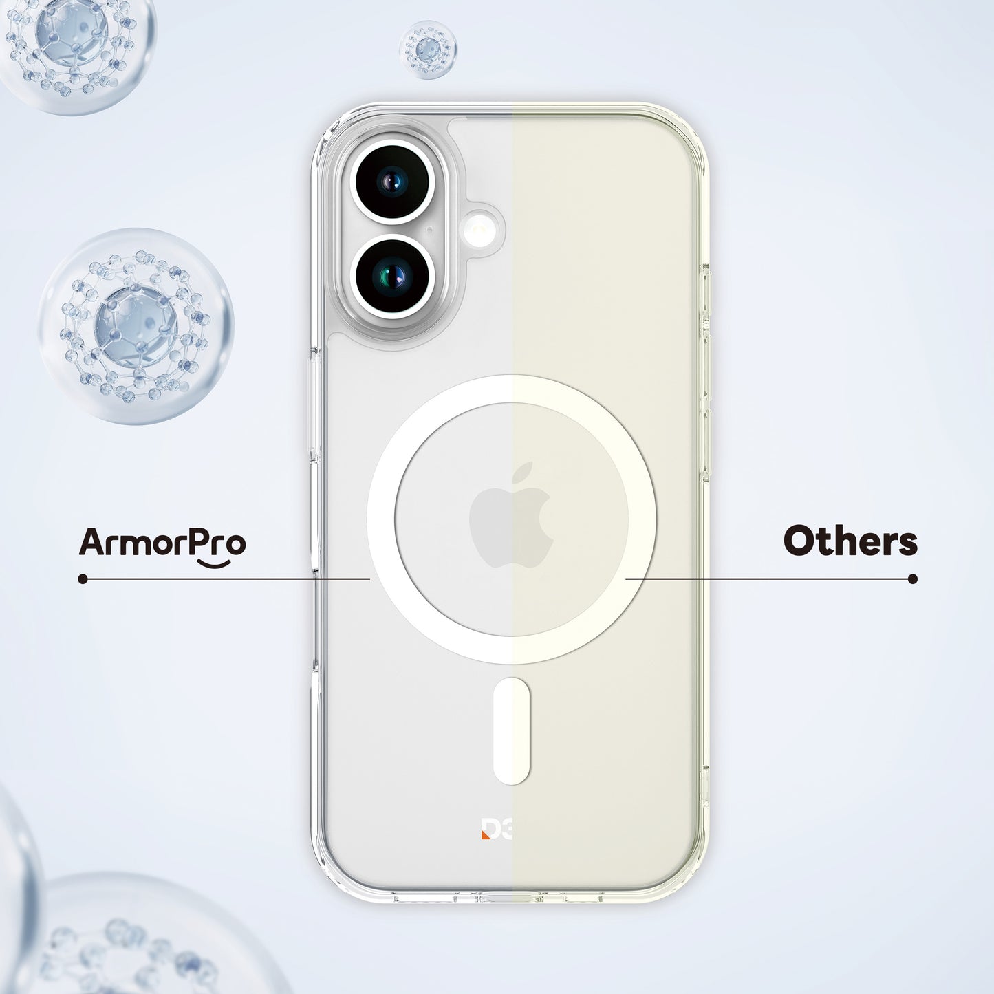 ArmorPro D3O Protected Clear Case with White MagSafe for iPhone 16 Series