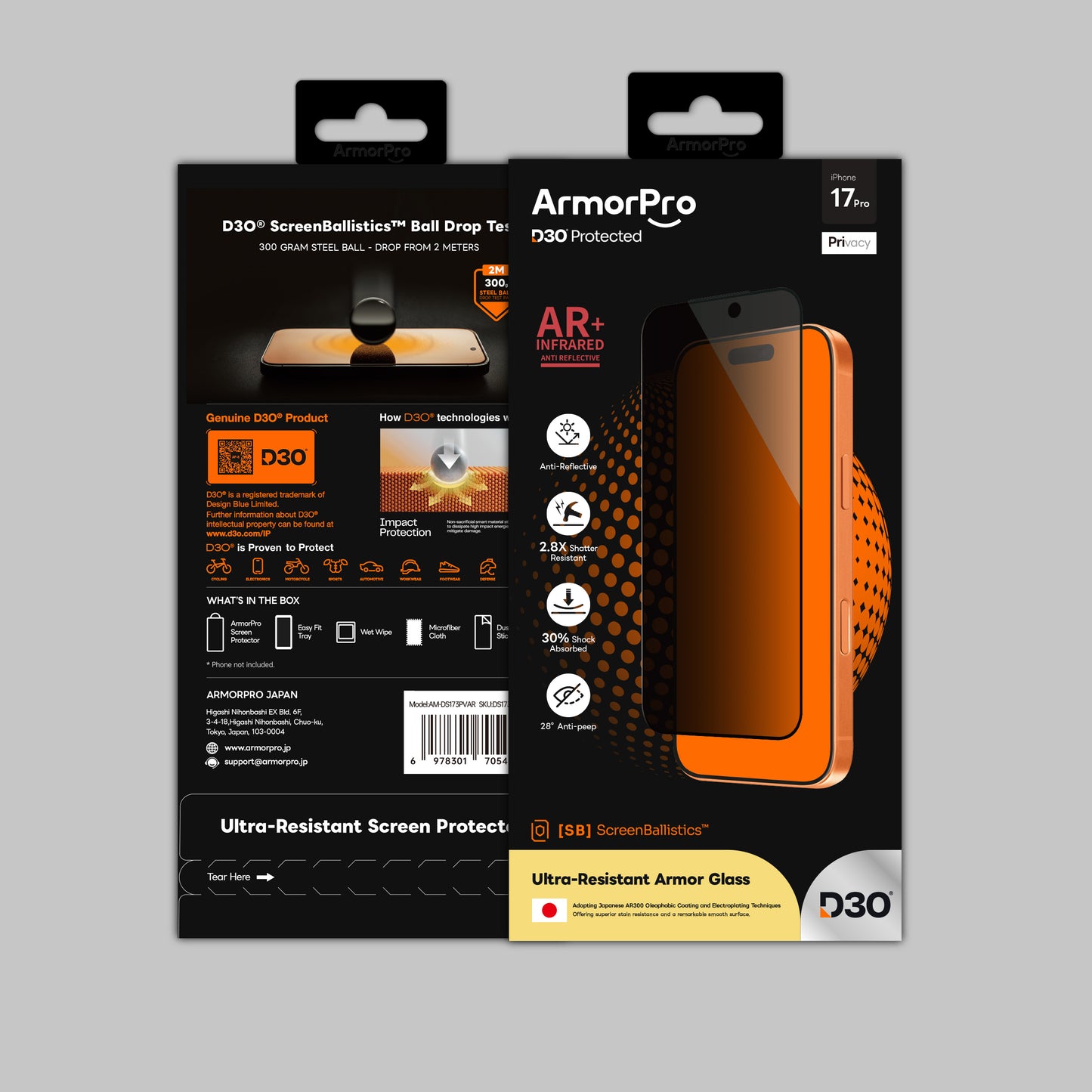 ArmorPro D3O ScreenBallistics Screen Protector Privacy AR for iPhone 17 Pro & 17 Pro Max