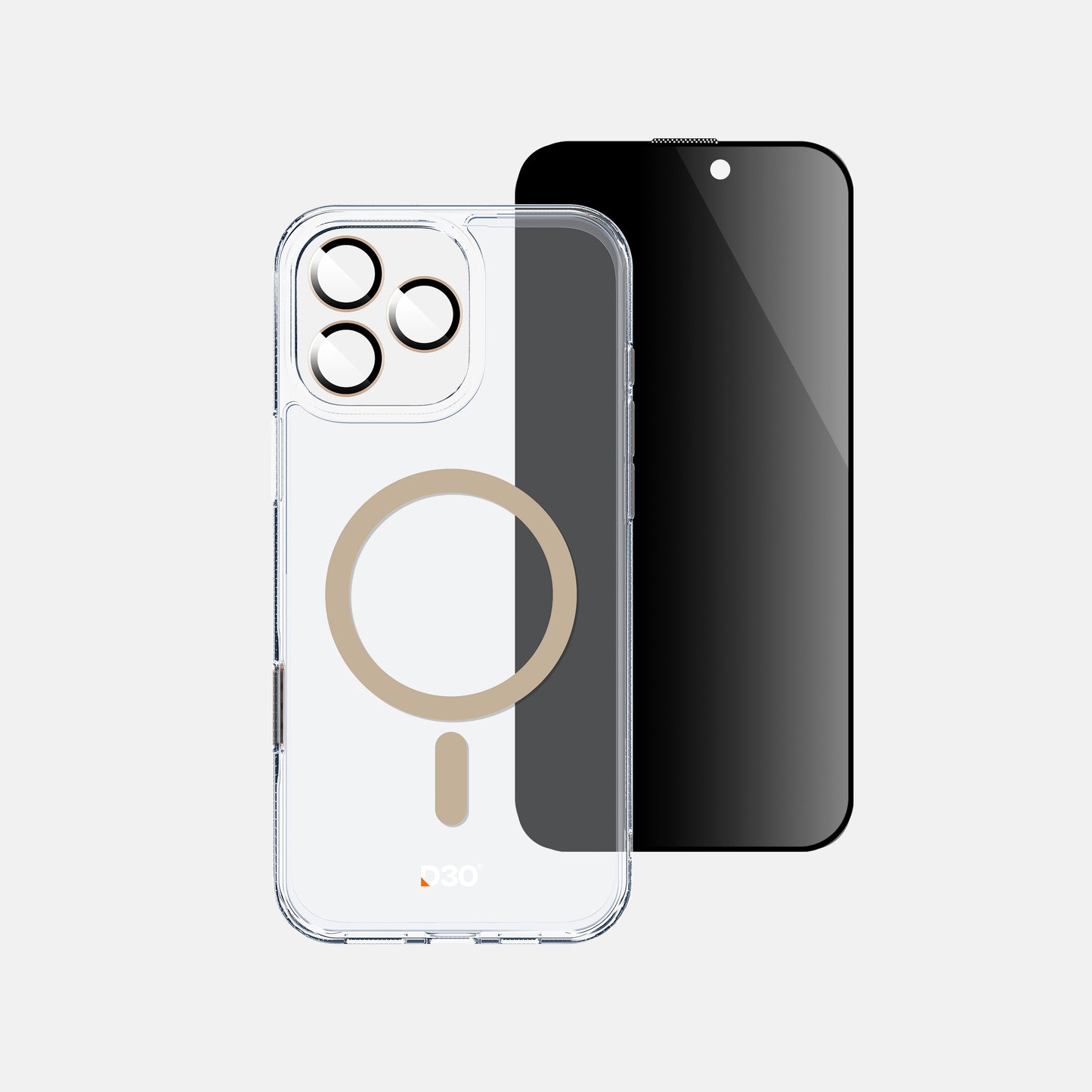 ArmorPro D3O 3-in-1 Combo (Privacy Anti-Reflective Screen Protector & DoubleAR Camera Lens & D3O Clear Case with Gold MagSafe) for iPhone 16 Pro & iPhone 16 Pro Max