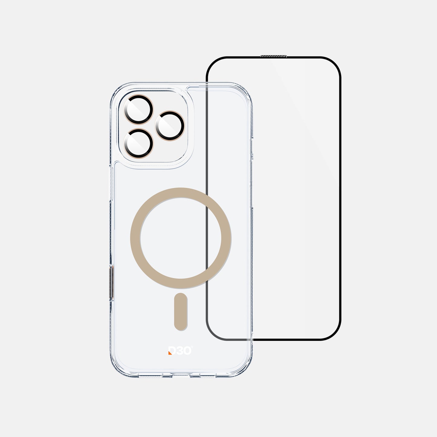 ArmorPro D3O 3-in-1 Combo (HD Anti-Reflective Screen Protector & DoubleAR Camera Lens & D3O Clear Case with Gold MagSafe) for iPhone 16 Pro & 16 Pro Max