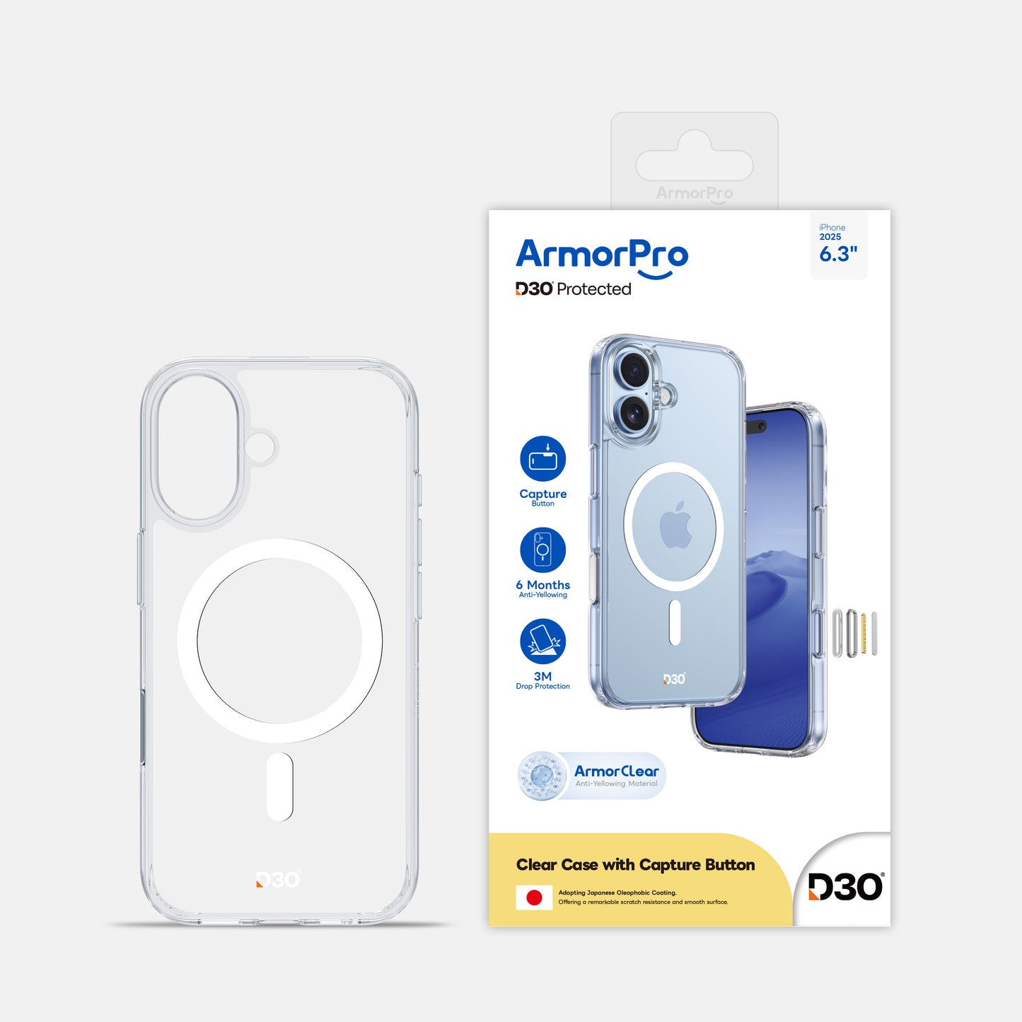 ArmorPro D3O Protected Clear Case with Capture Button for iPhone 17 Series
