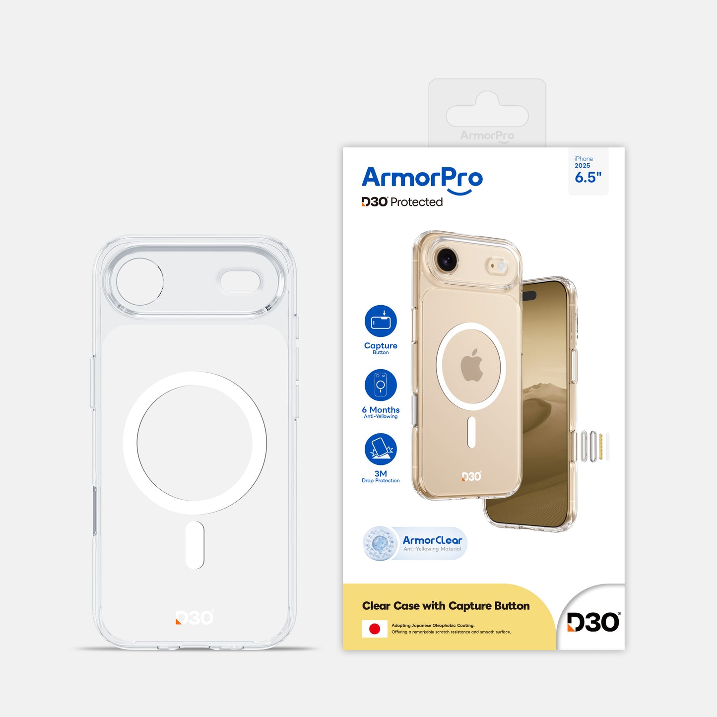 ArmorPro D3O Protected Clear Case with Capture Button for iPhone 17 Series