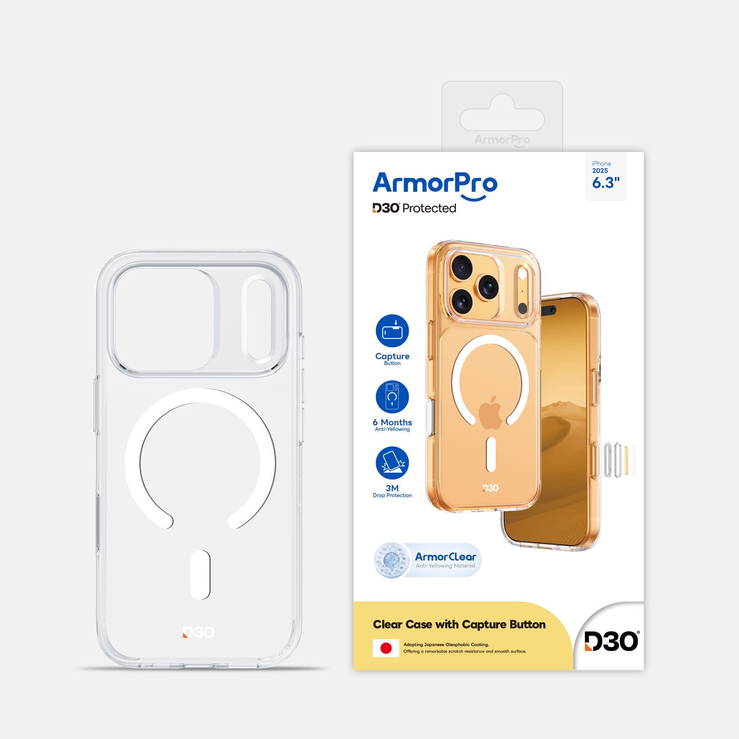 ArmorPro D3O Protected Clear Case with Capture Button for iPhone 17 Series