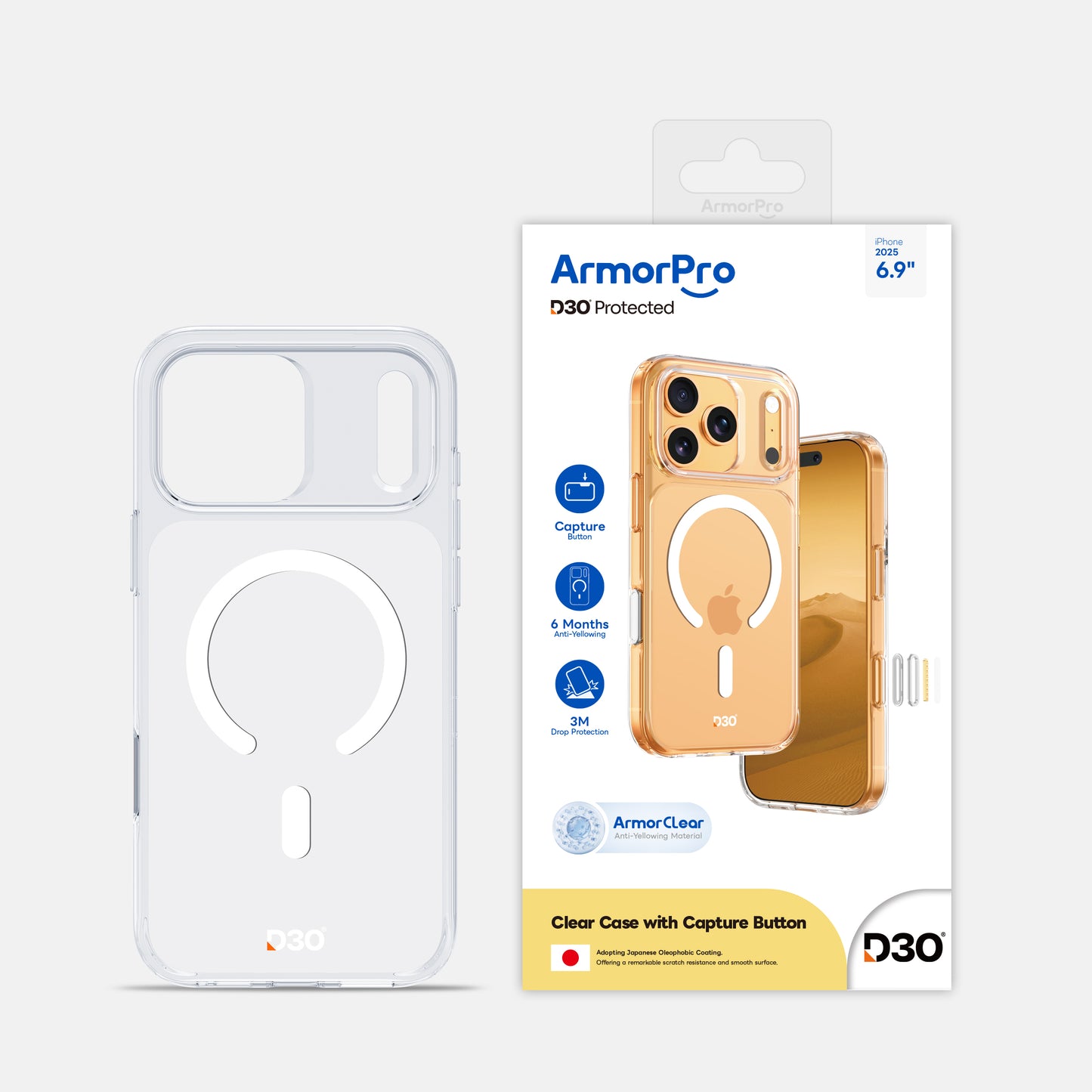 ArmorPro D3O Protected Clear Case with Capture Button for iPhone 17 Series