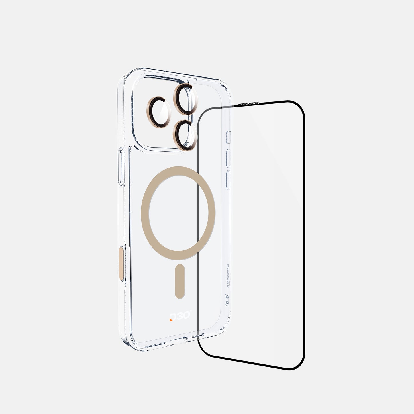 ArmorPro D3O 3-in-1 Combo (HD Anti-Reflective Screen Protector & DoubleAR Camera Lens & D3O Clear Case with Gold MagSafe) for iPhone 16 Pro & 16 Pro Max