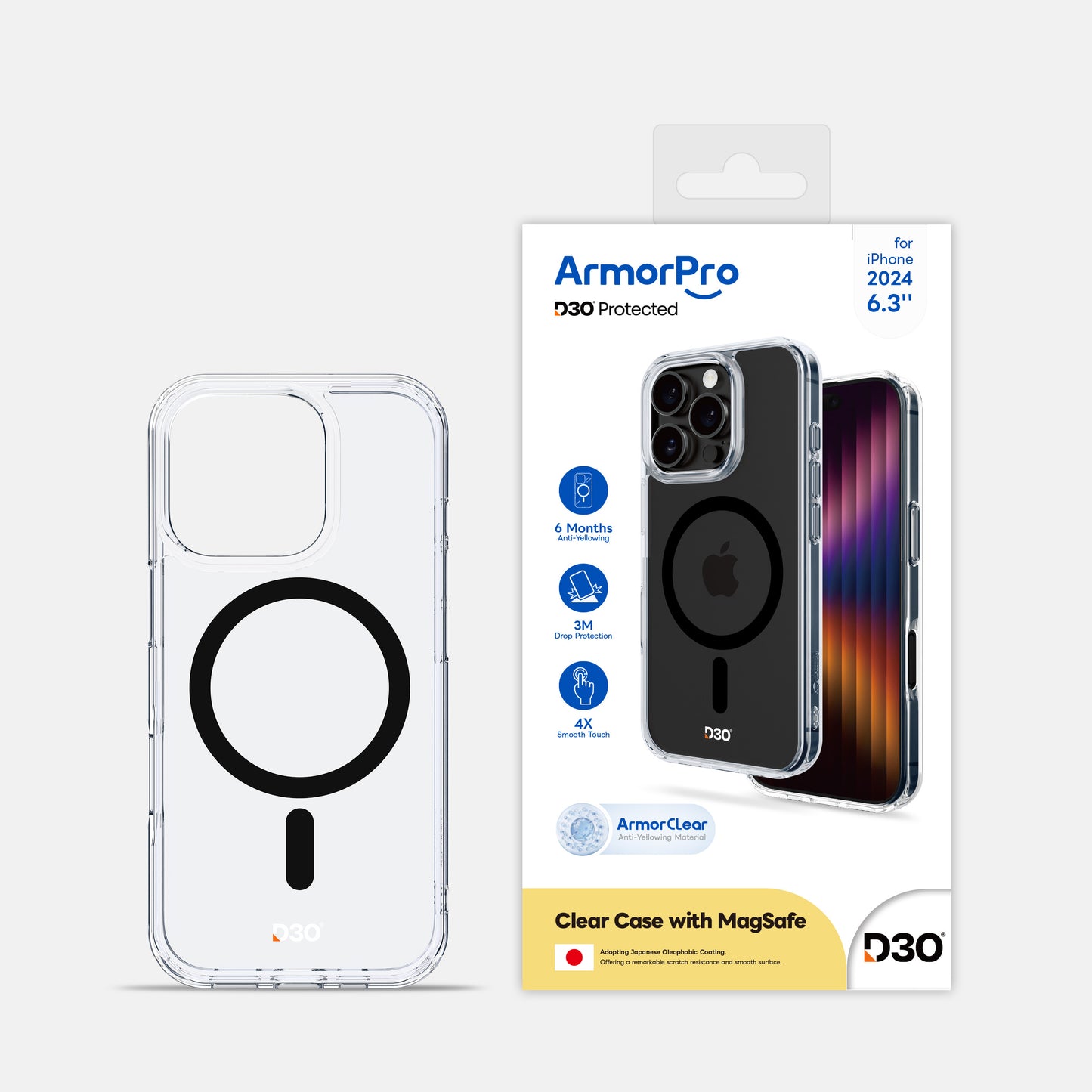 ArmorPro D3O Protected Clear Case with Black MagSafe for iPhone 16 Series