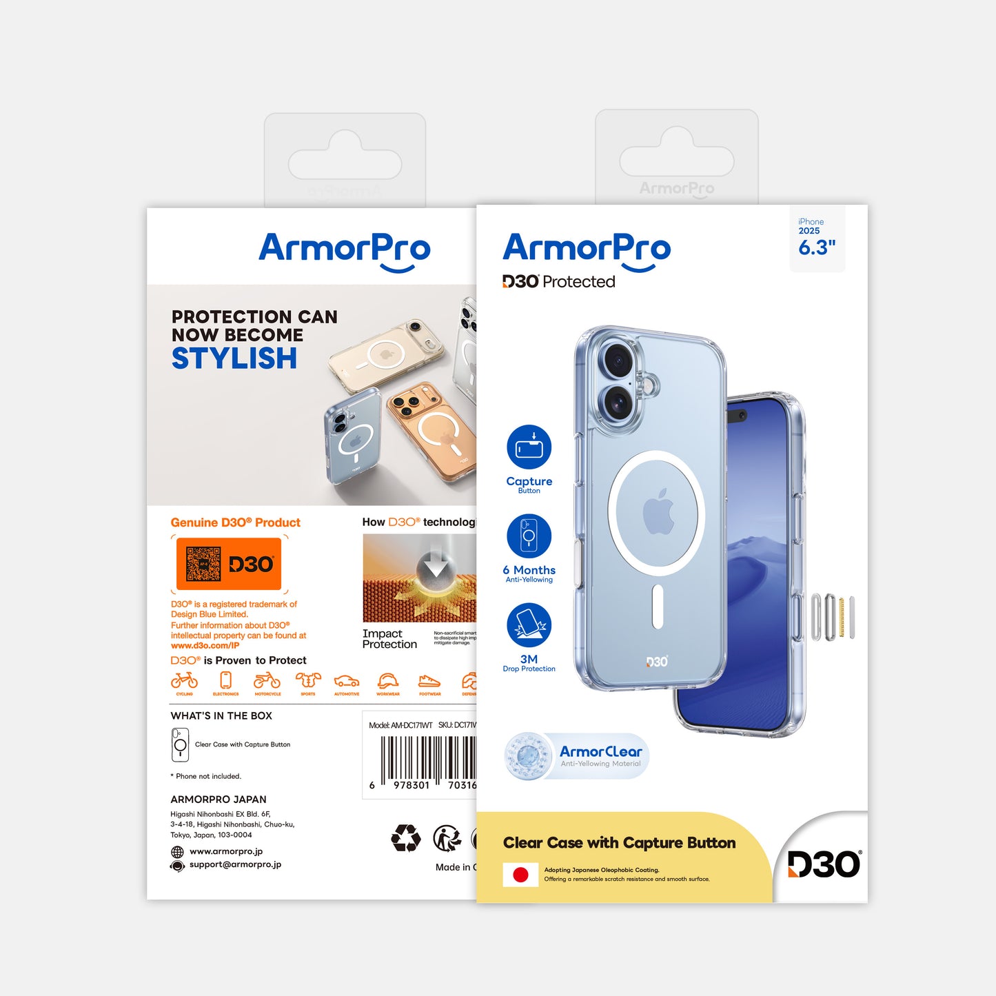 ArmorPro D3O Protected Clear Case with Capture Button for iPhone 17 Series