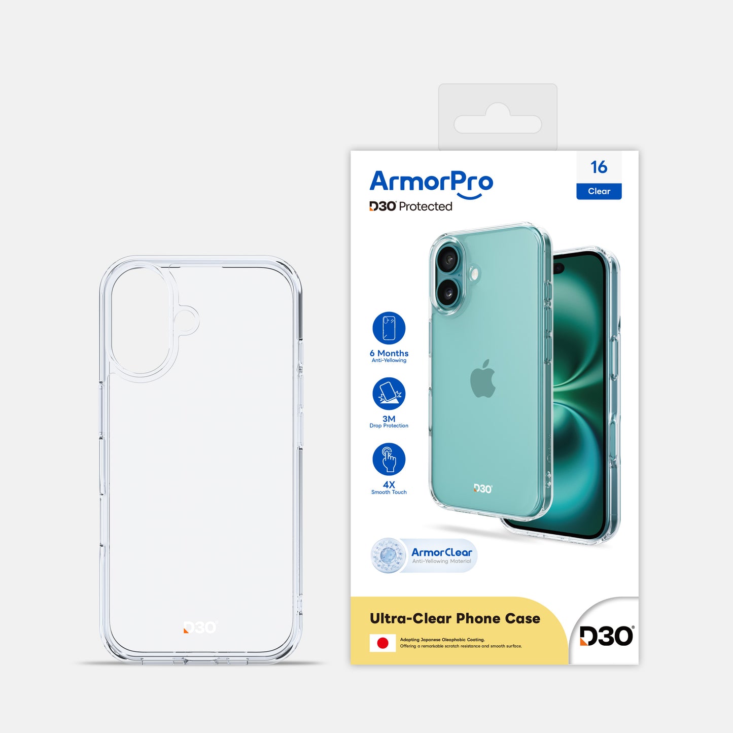 ArmorPro D3O Protected Clear Case for iPhone 16 Series