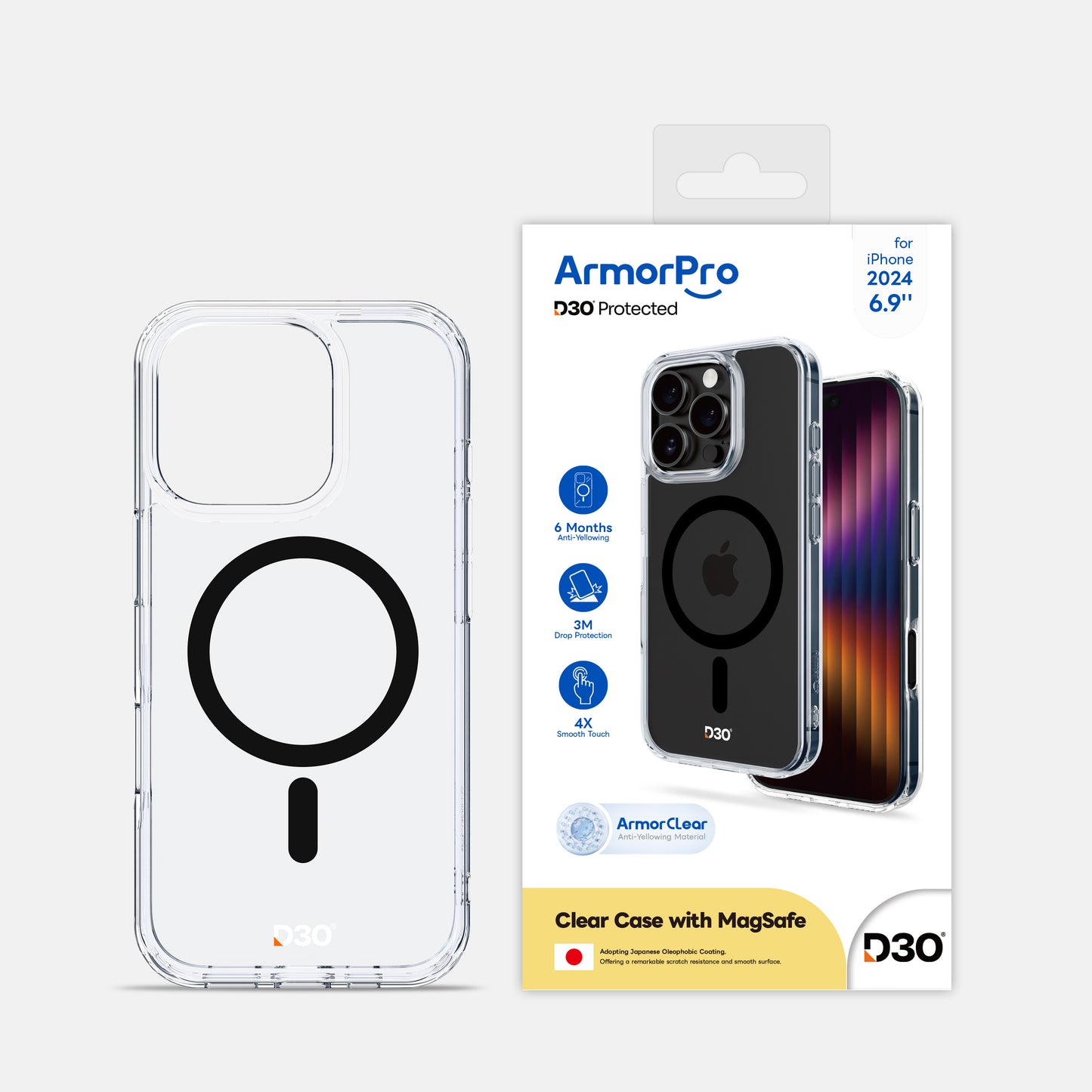 ArmorPro D3O Protected Clear Case with Black MagSafe for iPhone 16 Series