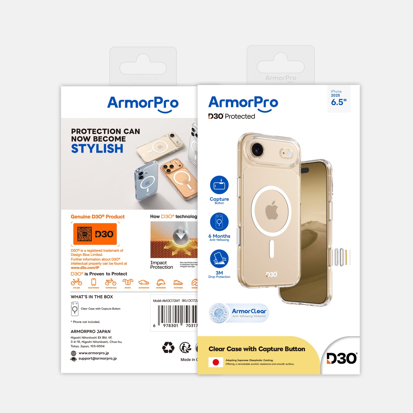 ArmorPro D3O Protected Clear Case with Capture Button for iPhone 17 Series