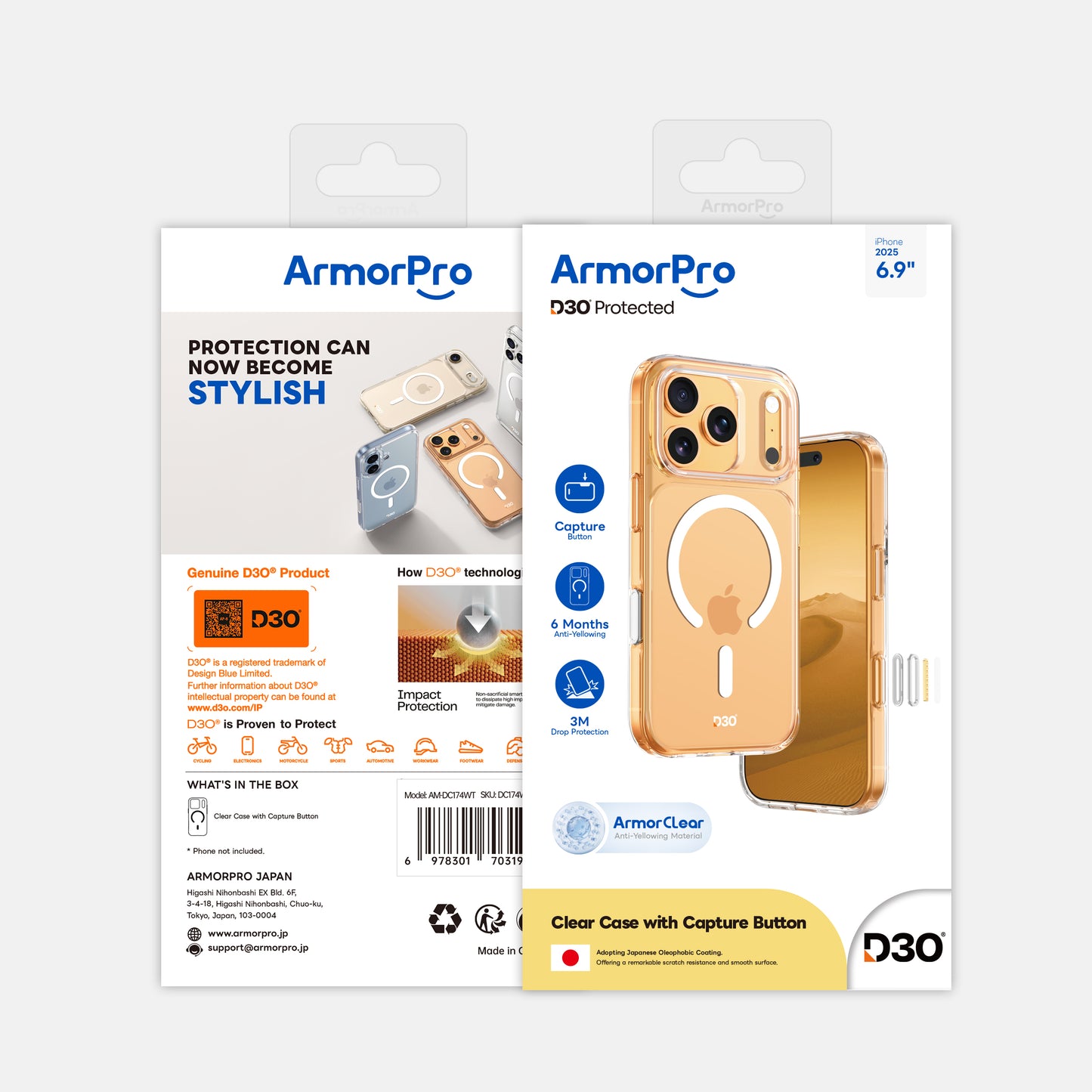 ArmorPro D3O Protected Clear Case with Capture Button for iPhone 17 Series