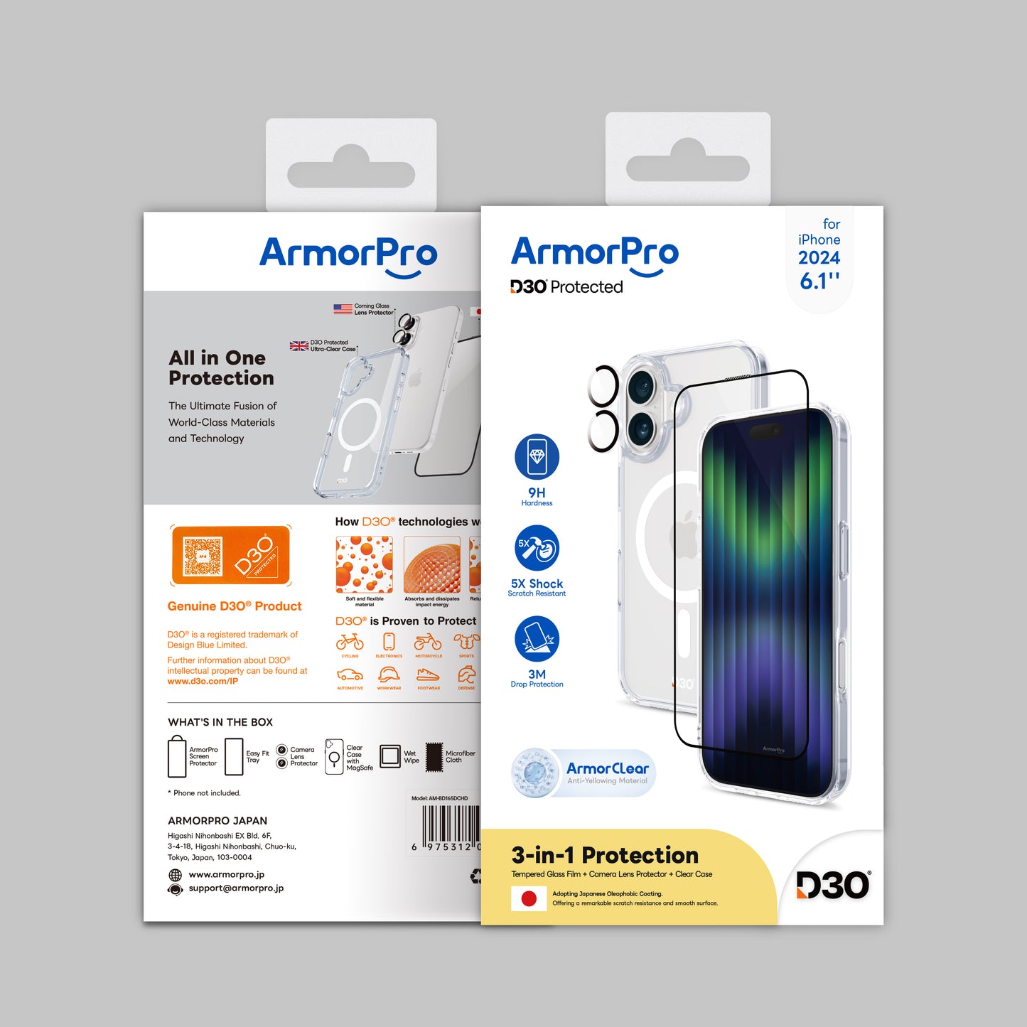 ArmorPro D3O 3-in-1 Combo (HD Screen Protector & Camera Lens & Clear Case with MagSafe ) for iPhone 16 Series