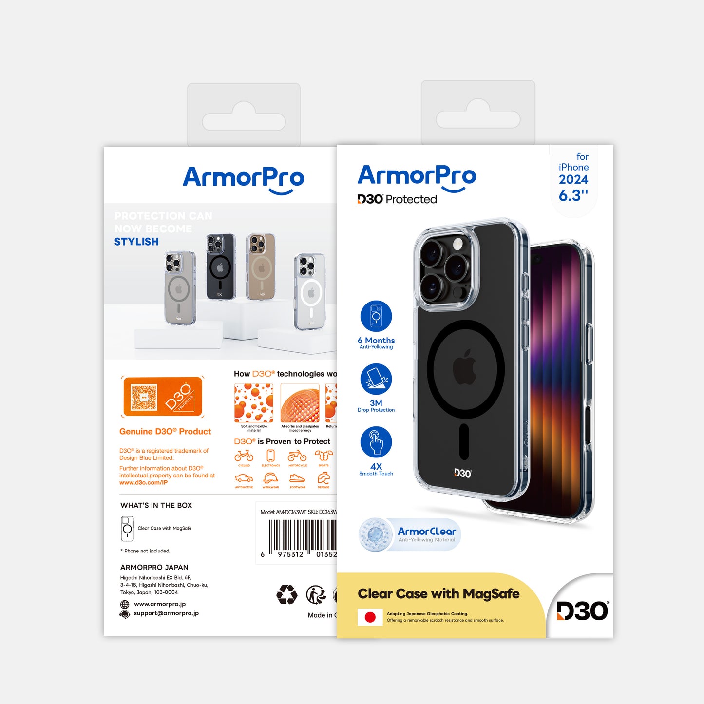 ArmorPro D3O Protected Clear Case with Black MagSafe for iPhone 16 Series