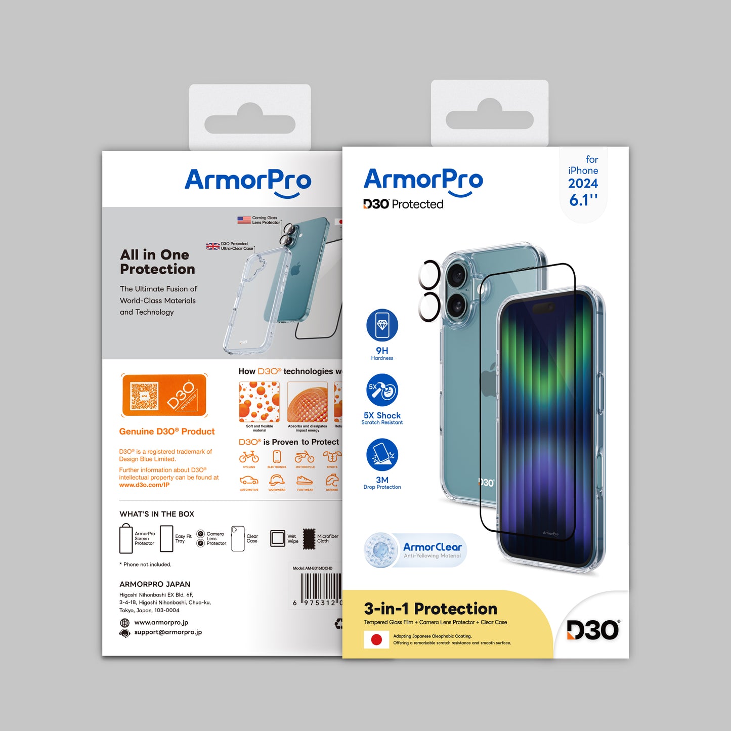 ArmorPro D3O 3-in-1 Combo (HD Screen Protector & Camera Lens & Clear  Case) for iPhone 16 Series